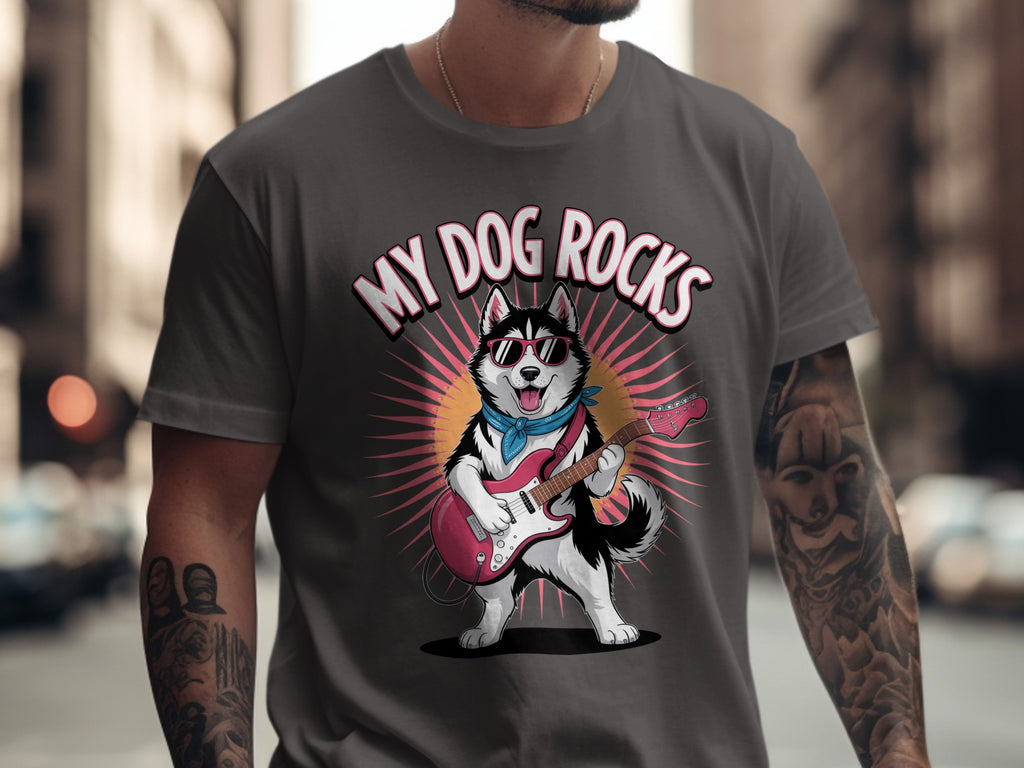 My Dog Rocks T-Shirt | Husky Playing Guitar Tee
