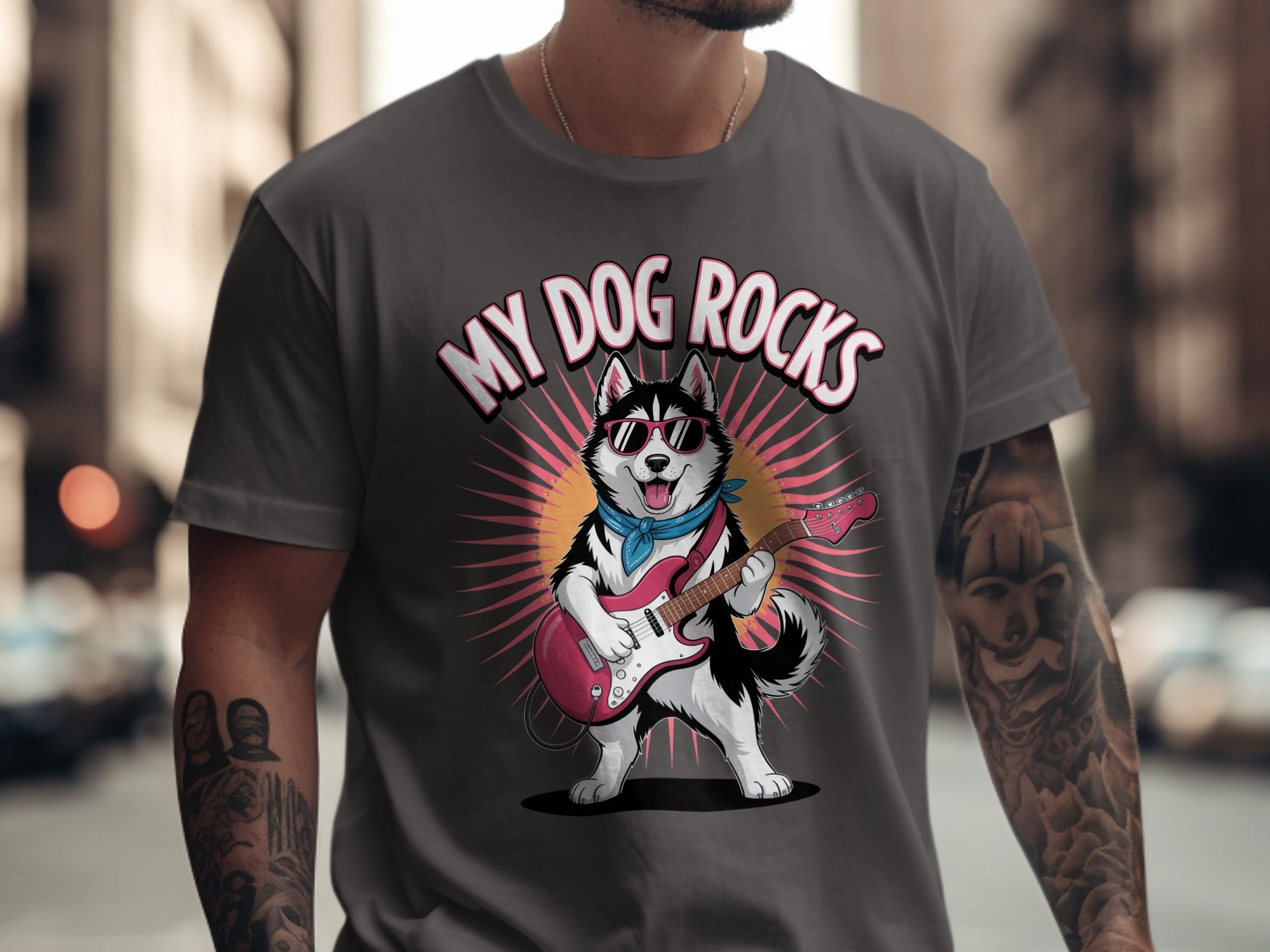 My Dog Rocks T-Shirt | Husky Playing Guitar Tee