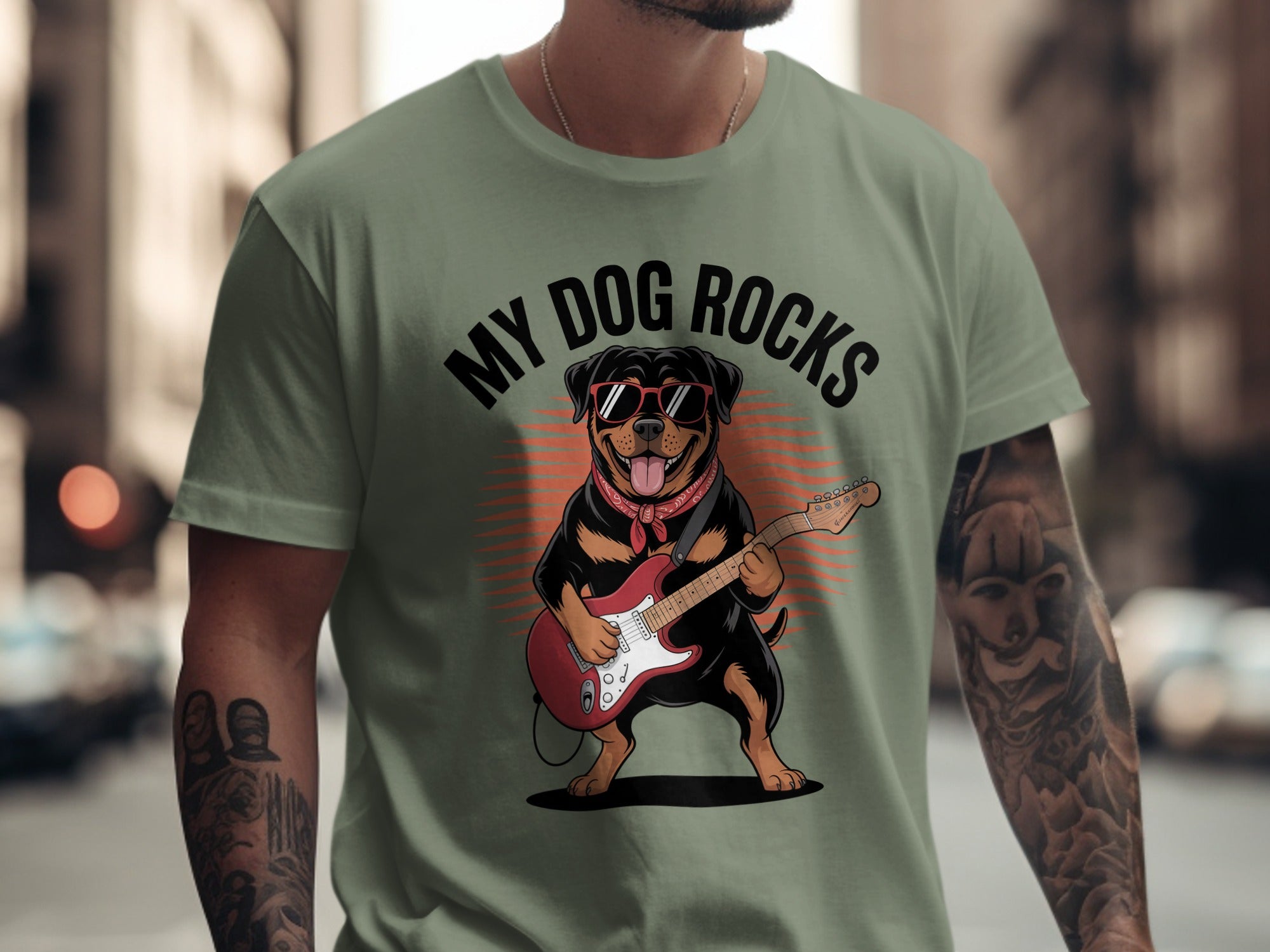 My Dog Rocks, Rottweiler Playing Electric Guitar T-shirt