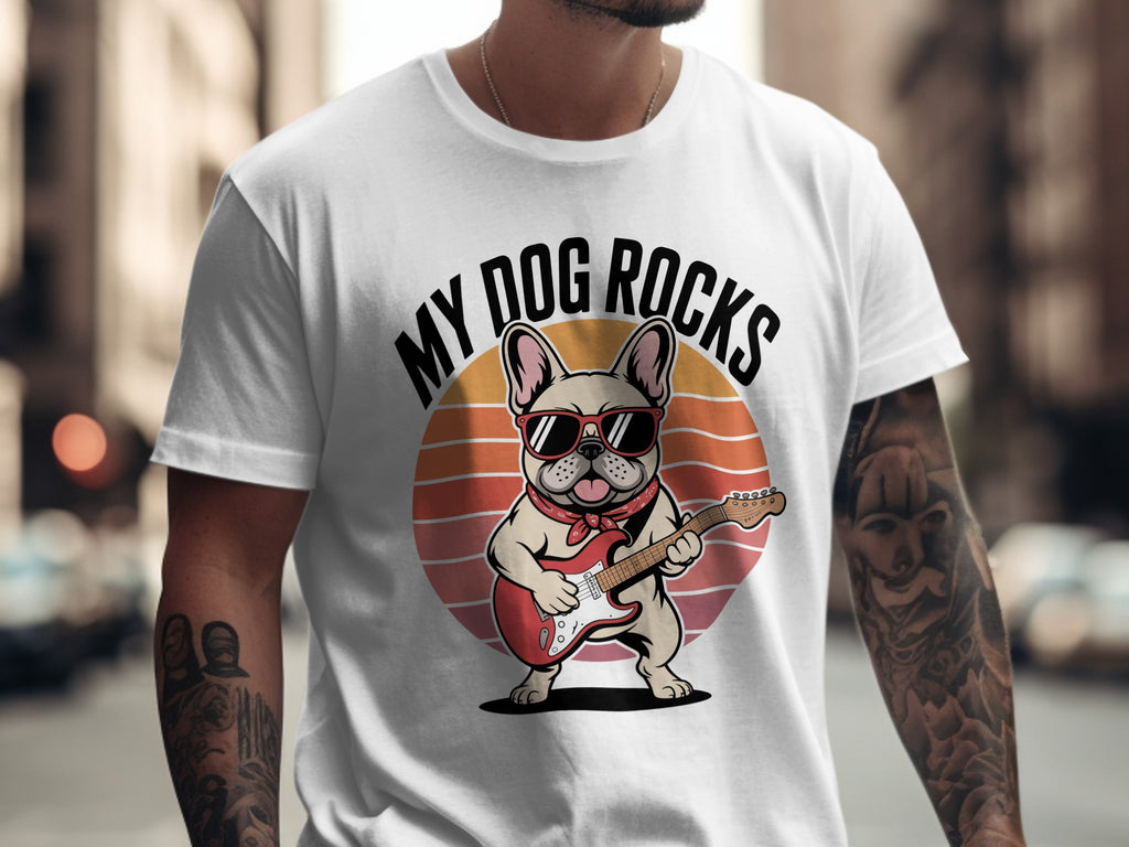 My Dog Rocks, French Bulldog Guitar T-Shirt