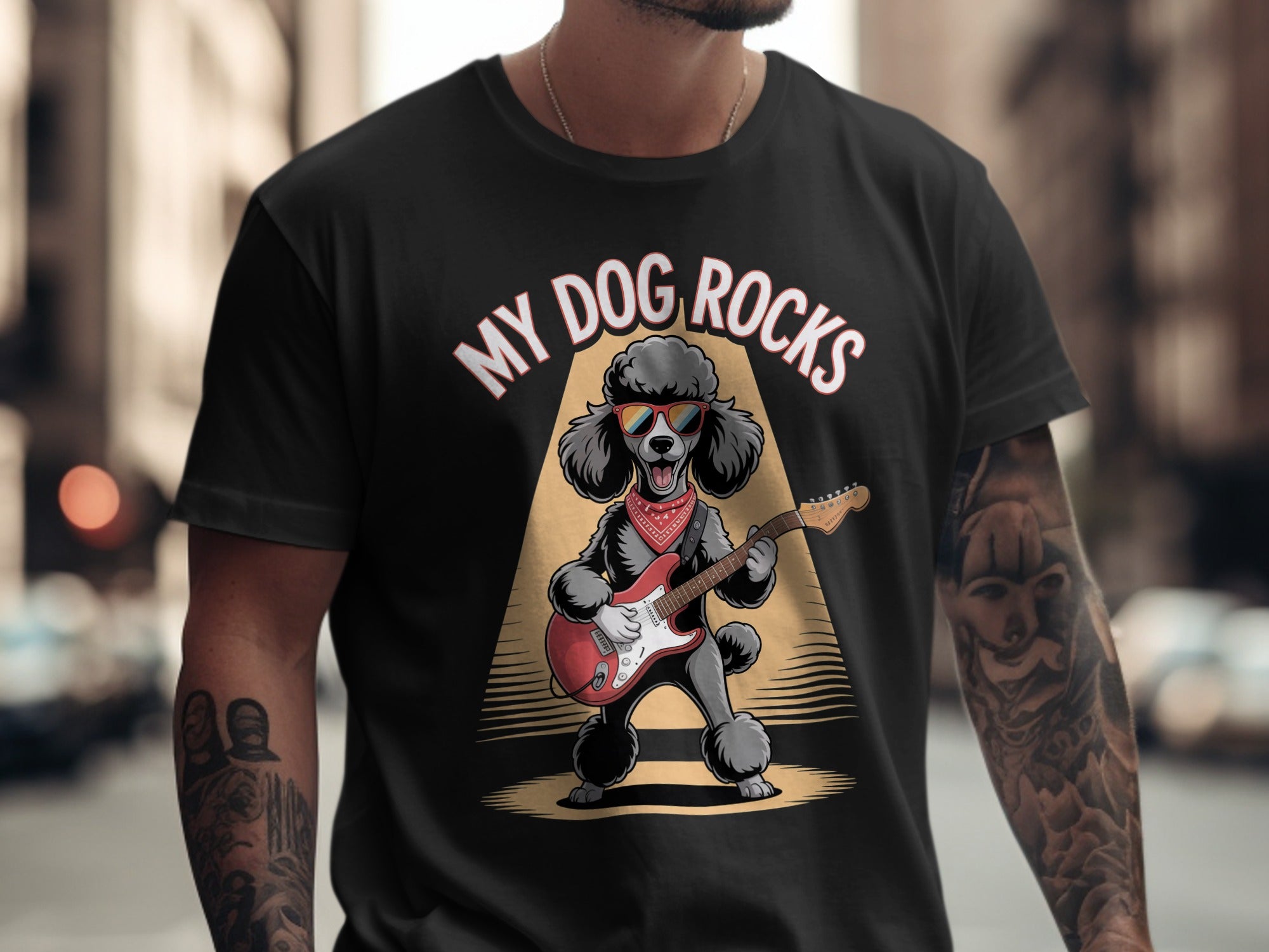 My Dog Rocks T-shirt, Poodle Playing Guitar Tee