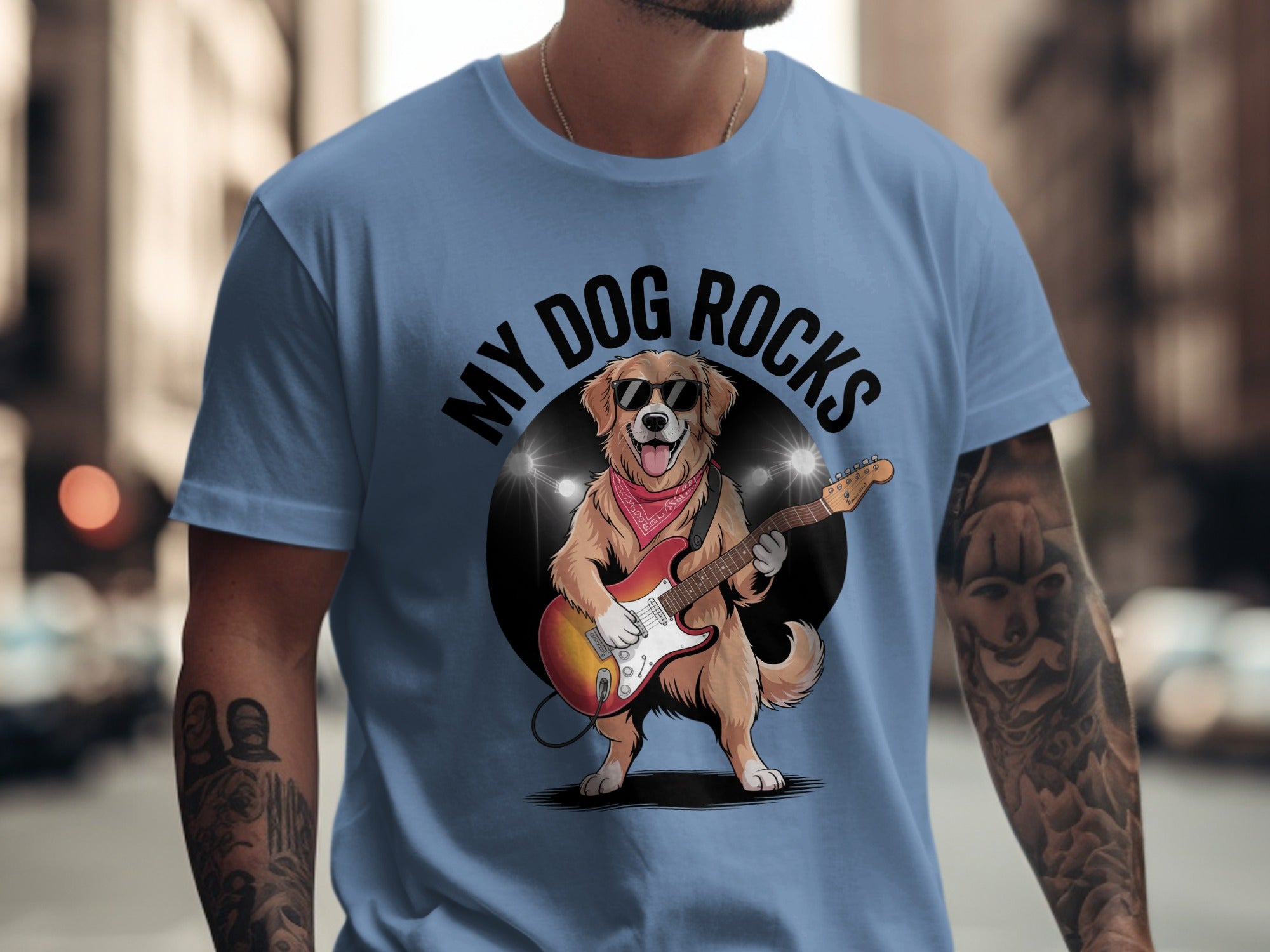 My Dog Rocks T-shirt, Golden Retriever Playing Guitar Tee