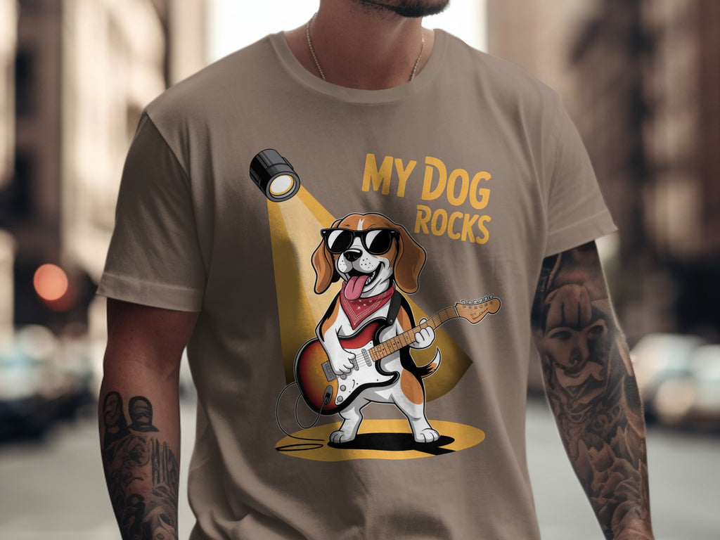 My Dog Rocks T-Shirt, Beagle Guitarist Tee