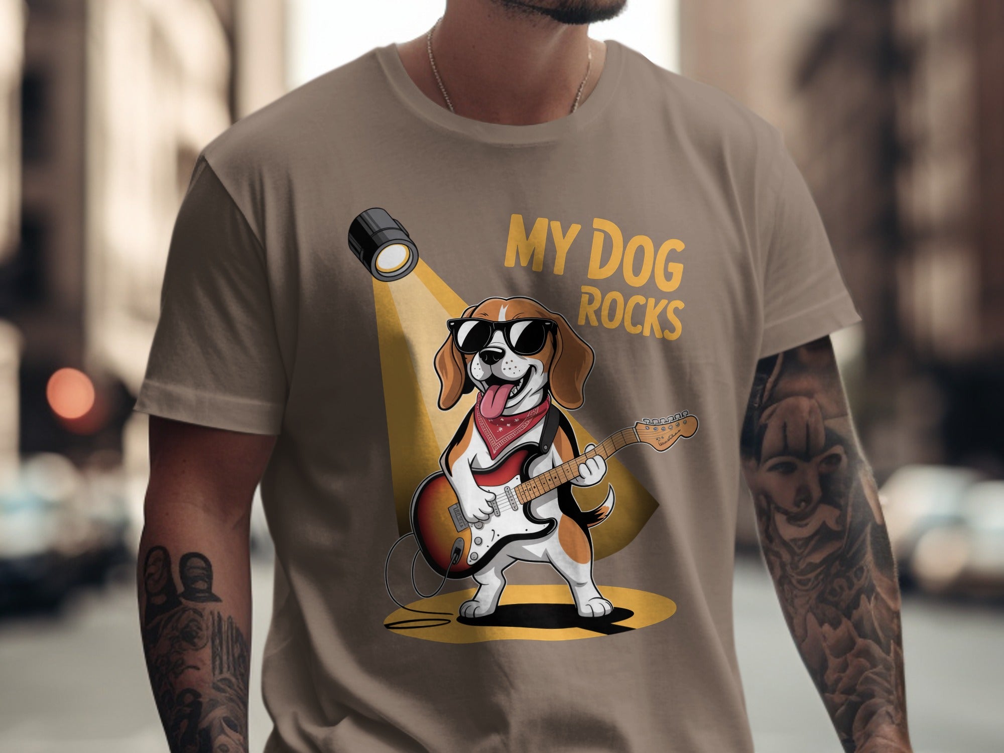 My Dog Rocks T-Shirt, Beagle Guitarist Tee