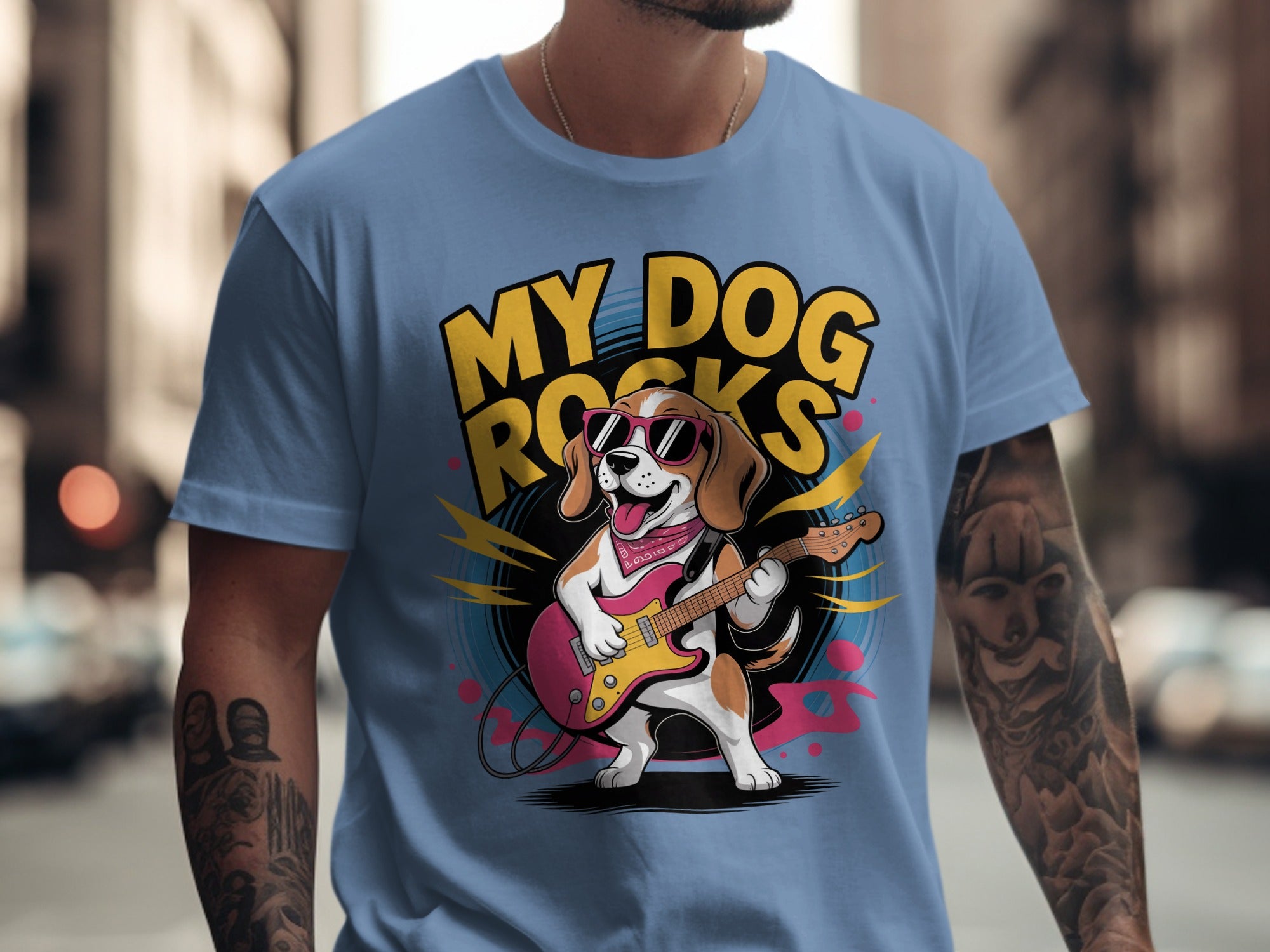 My Dog Rocks T-Shirt, Beagle Playing Guitar Tee