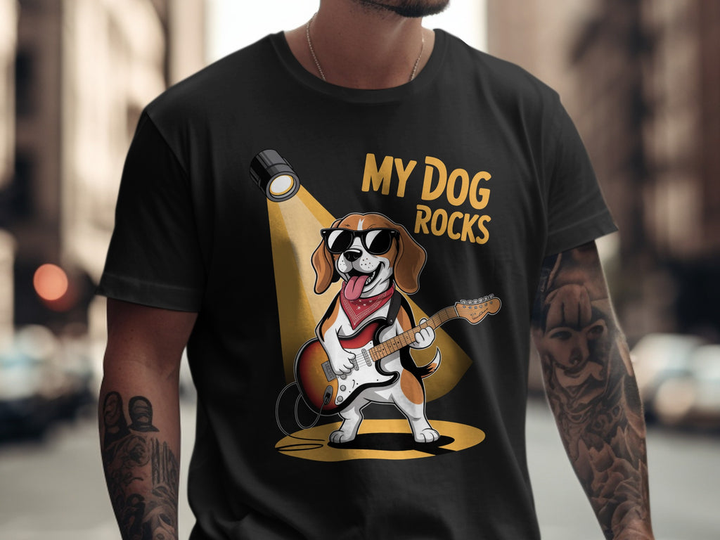 My Dog Rocks T-Shirt, Beagle Guitarist Tee
