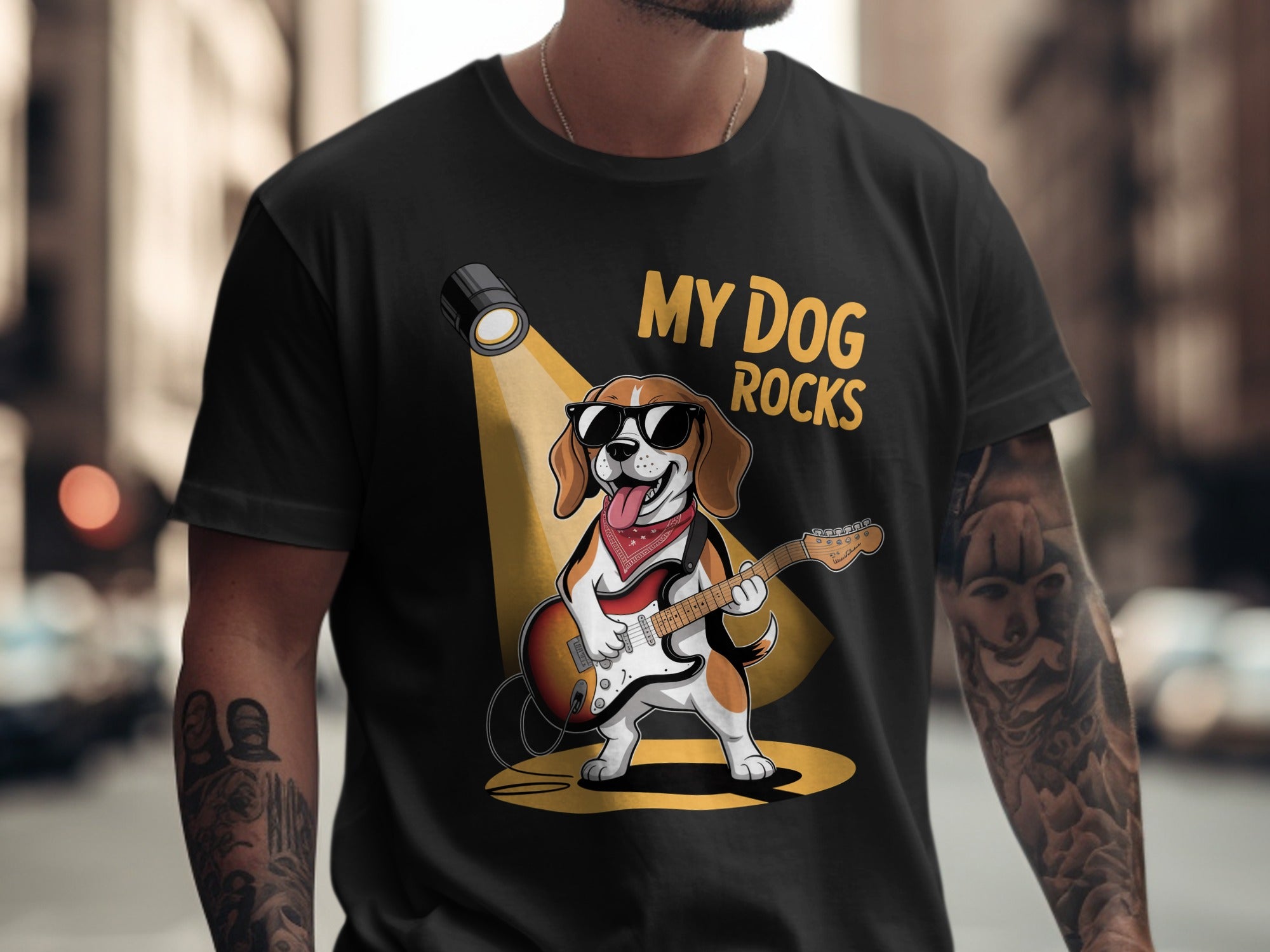 My Dog Rocks T-Shirt, Beagle Guitarist Tee