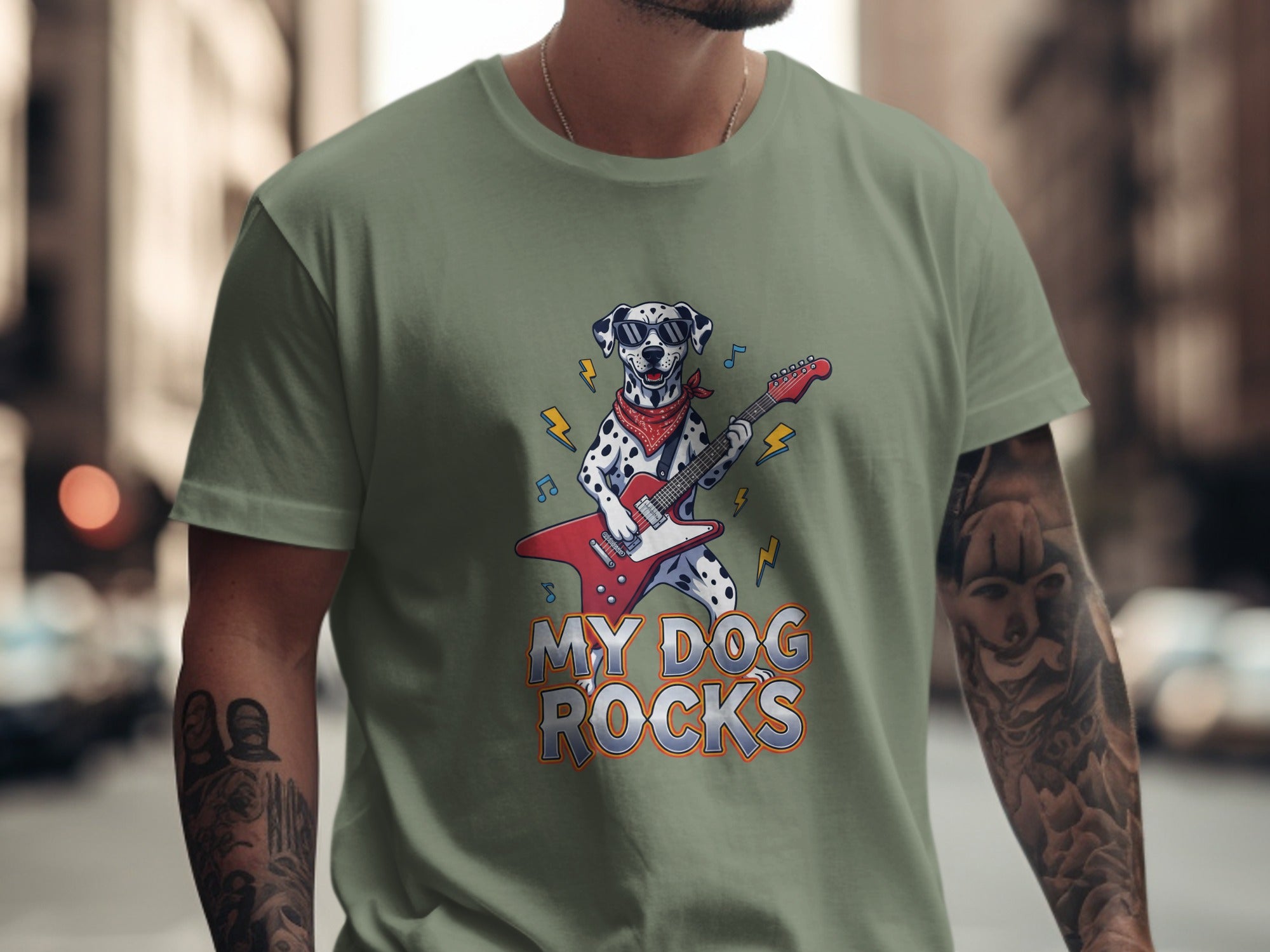 My Dog Rocks T-Shirt, Dalmatian Guitar Tee