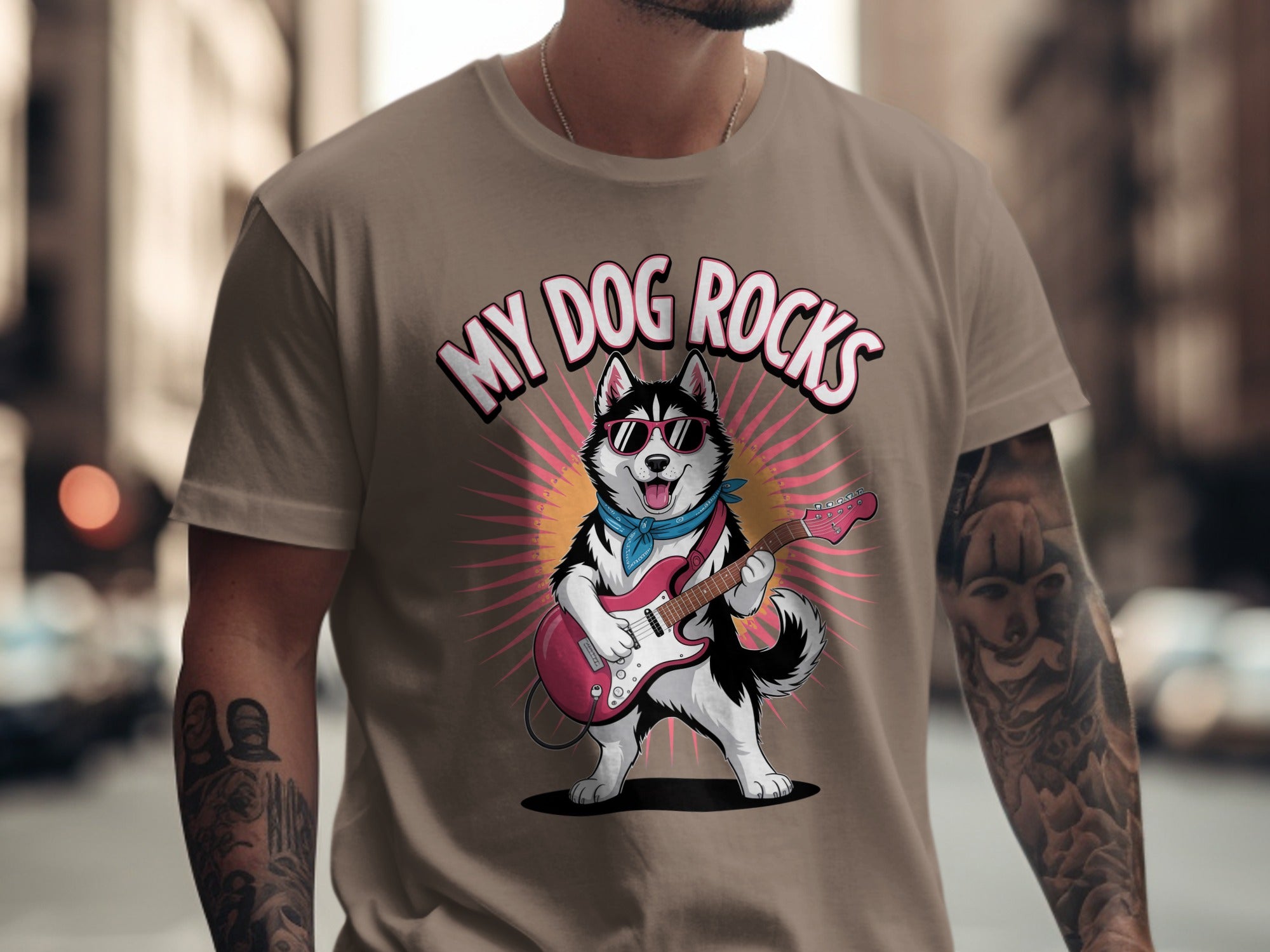 My Dog Rocks T-Shirt | Husky Playing Guitar Tee