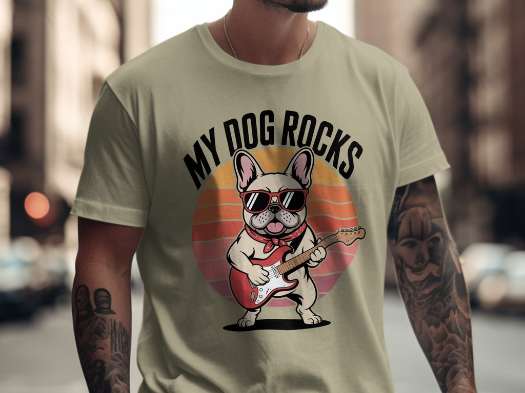 My Dog Rocks, French Bulldog Guitar T-Shirt