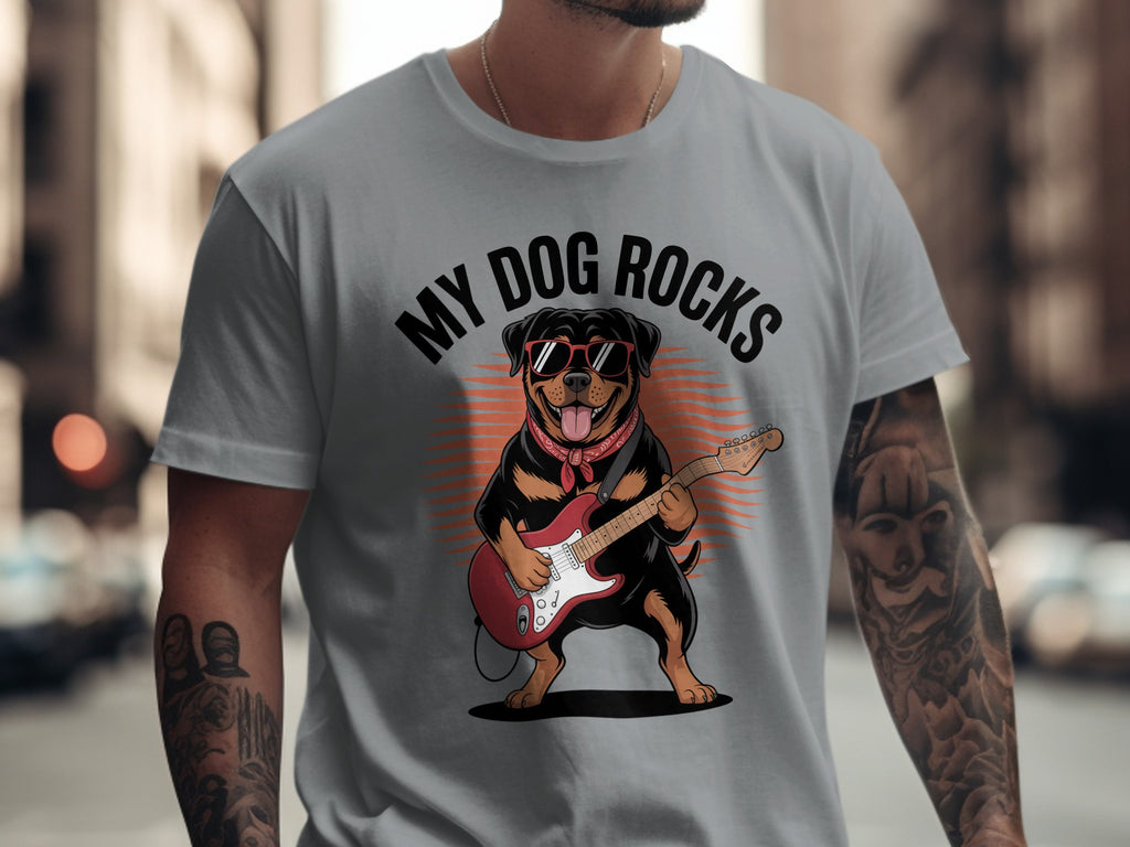 My Dog Rocks, Rottweiler Playing Electric Guitar T-shirt