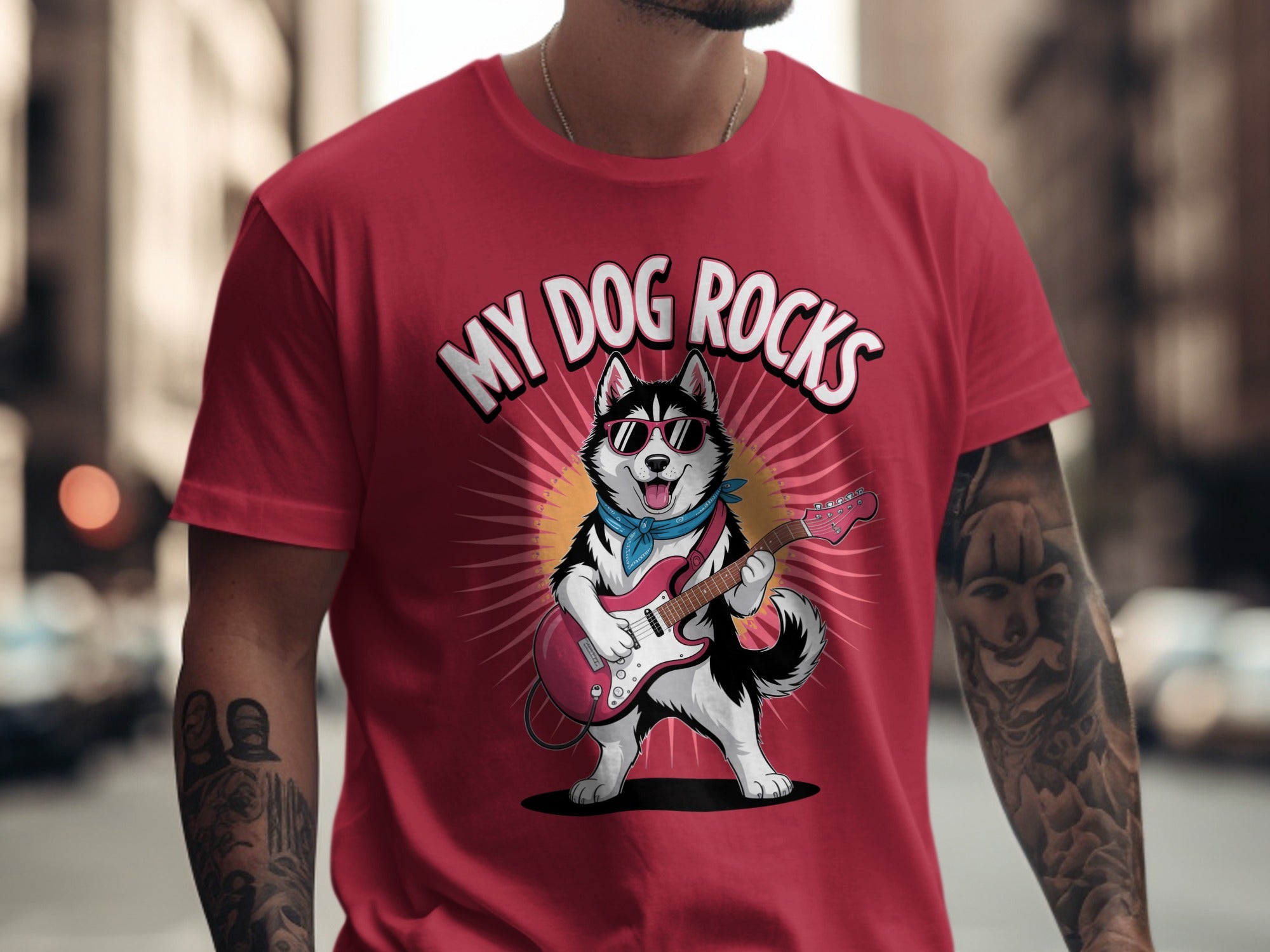 My Dog Rocks T-Shirt | Husky Playing Guitar Tee
