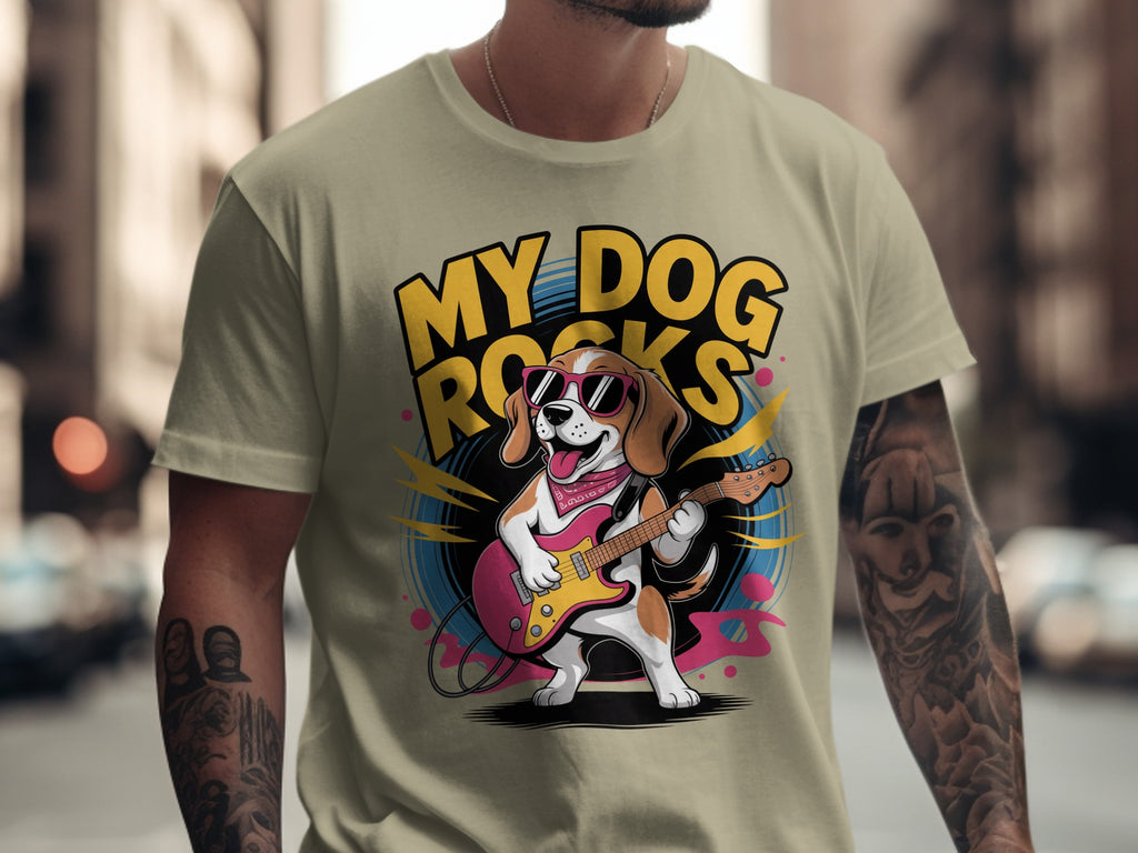My Dog Rocks T-Shirt, Beagle Playing Guitar Tee
