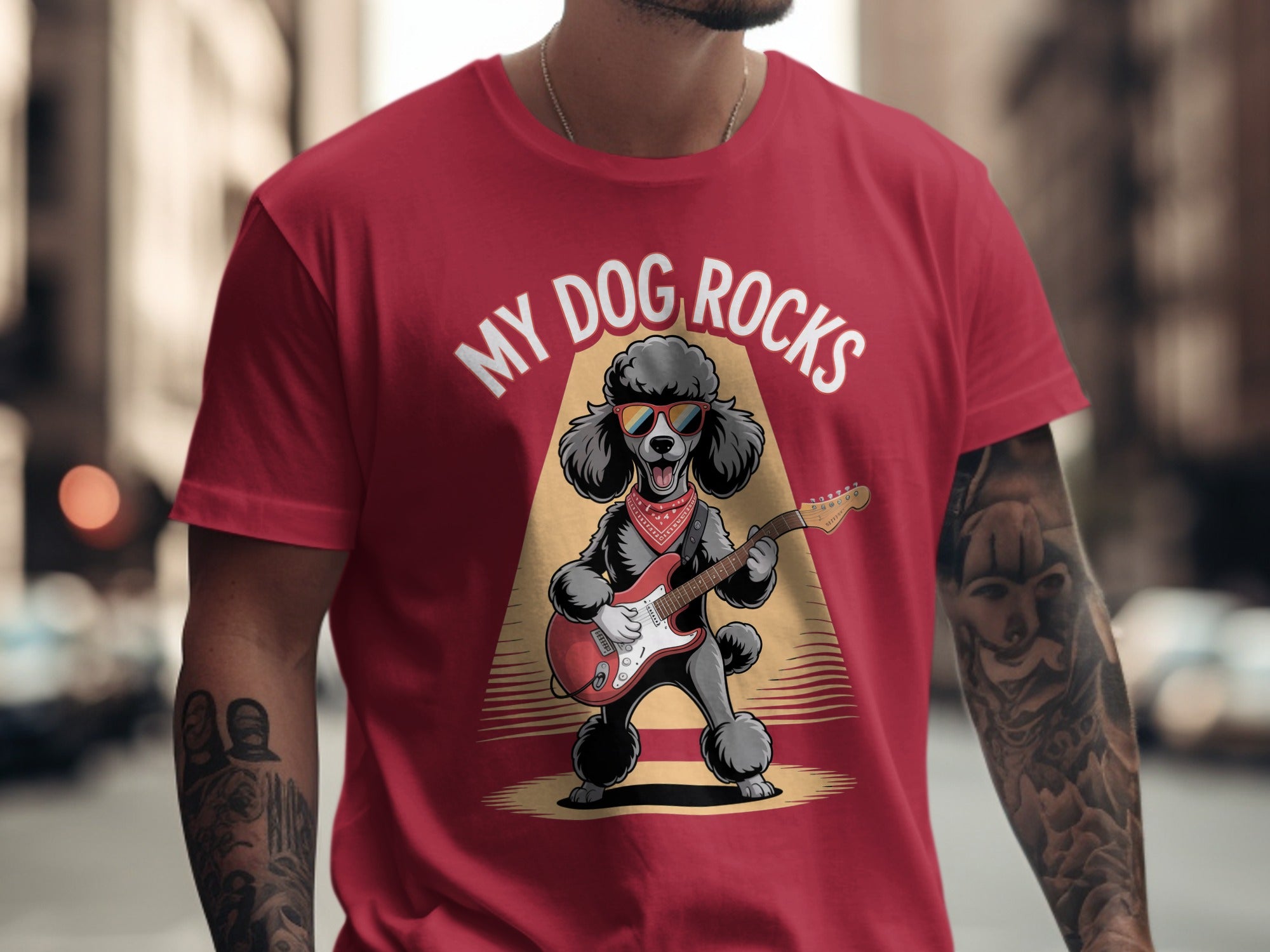 My Dog Rocks T-shirt, Poodle Playing Guitar Tee