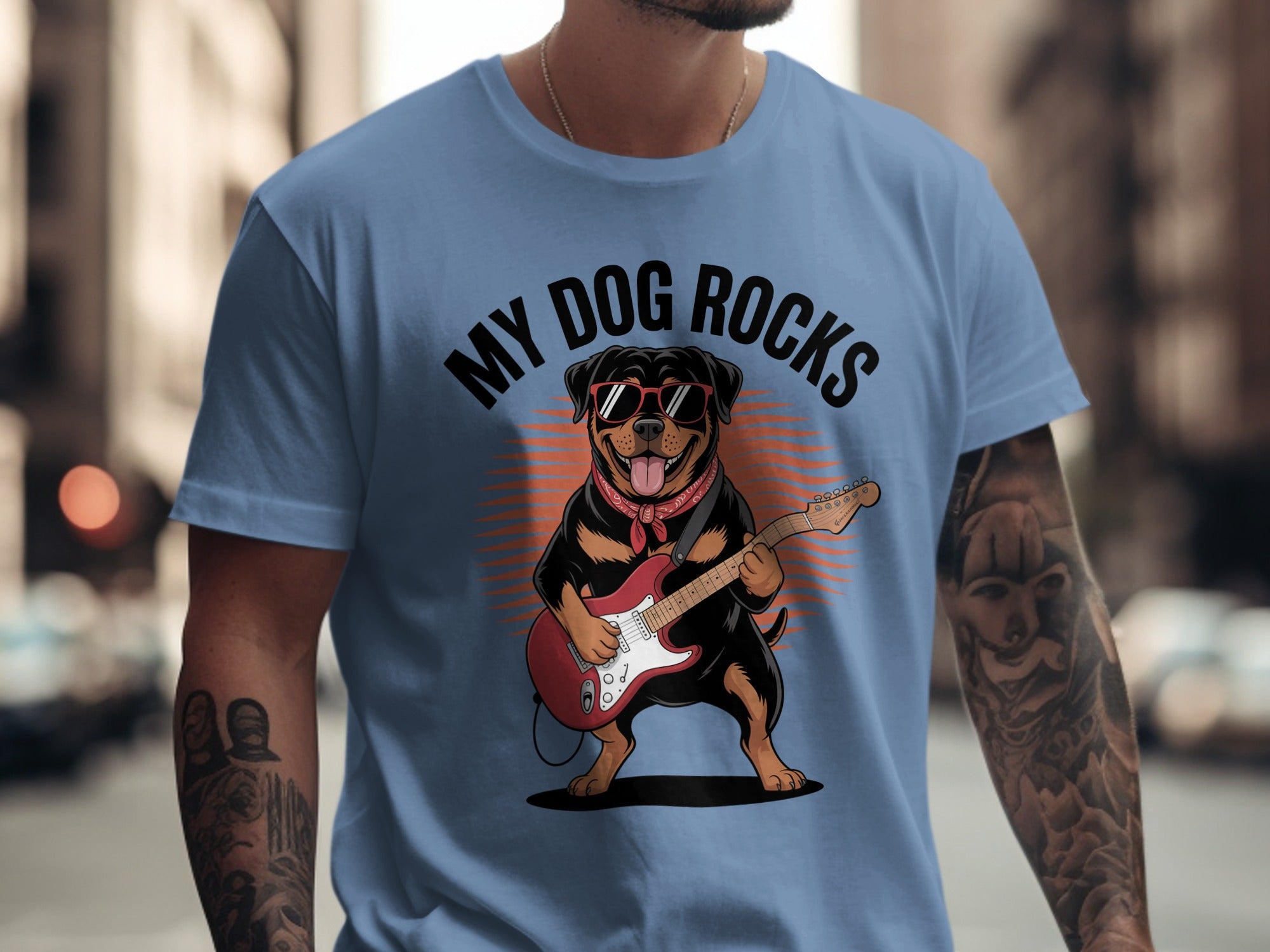 My Dog Rocks, Rottweiler Playing Electric Guitar T-shirt