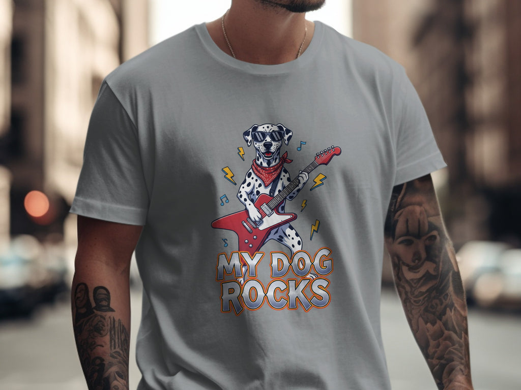 My Dog Rocks T-Shirt, Dalmatian Guitar Tee