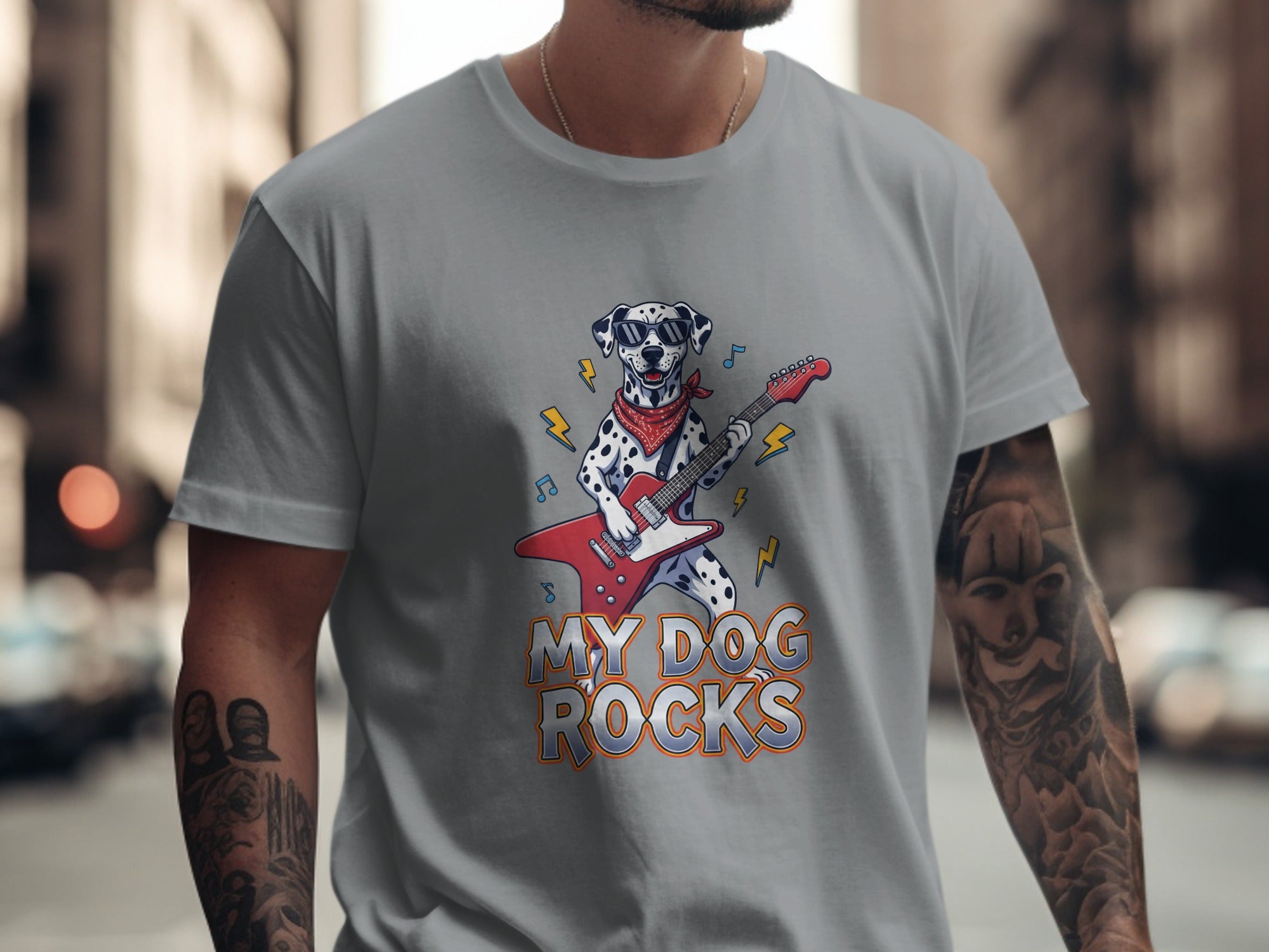 My Dog Rocks T-Shirt, Dalmatian Guitar Tee