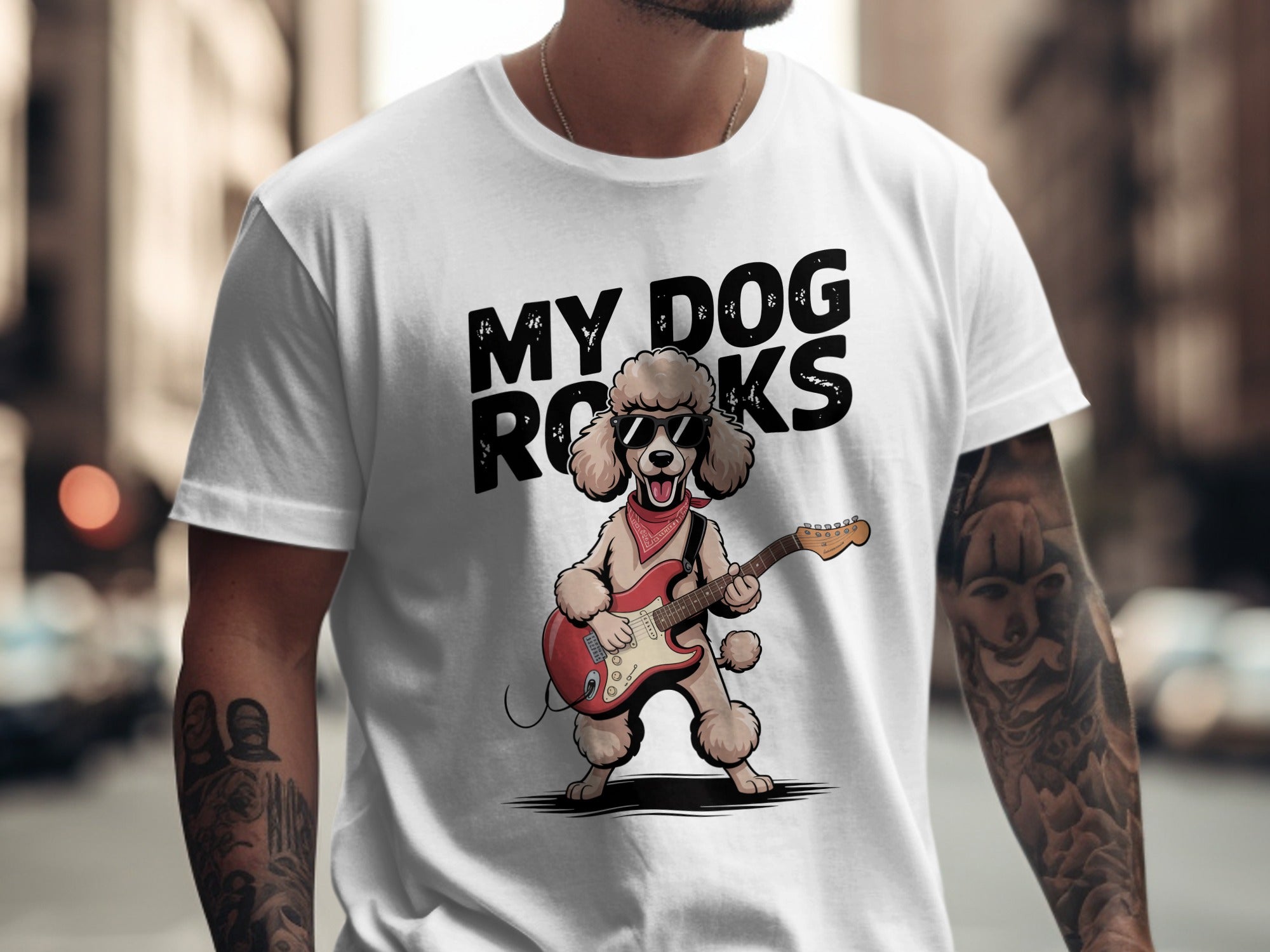 My Dog Rocks, Poodle Guitar T-Shirt