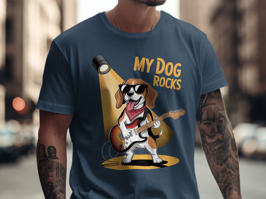 My Dog Rocks T-Shirt, Beagle Guitarist Tee