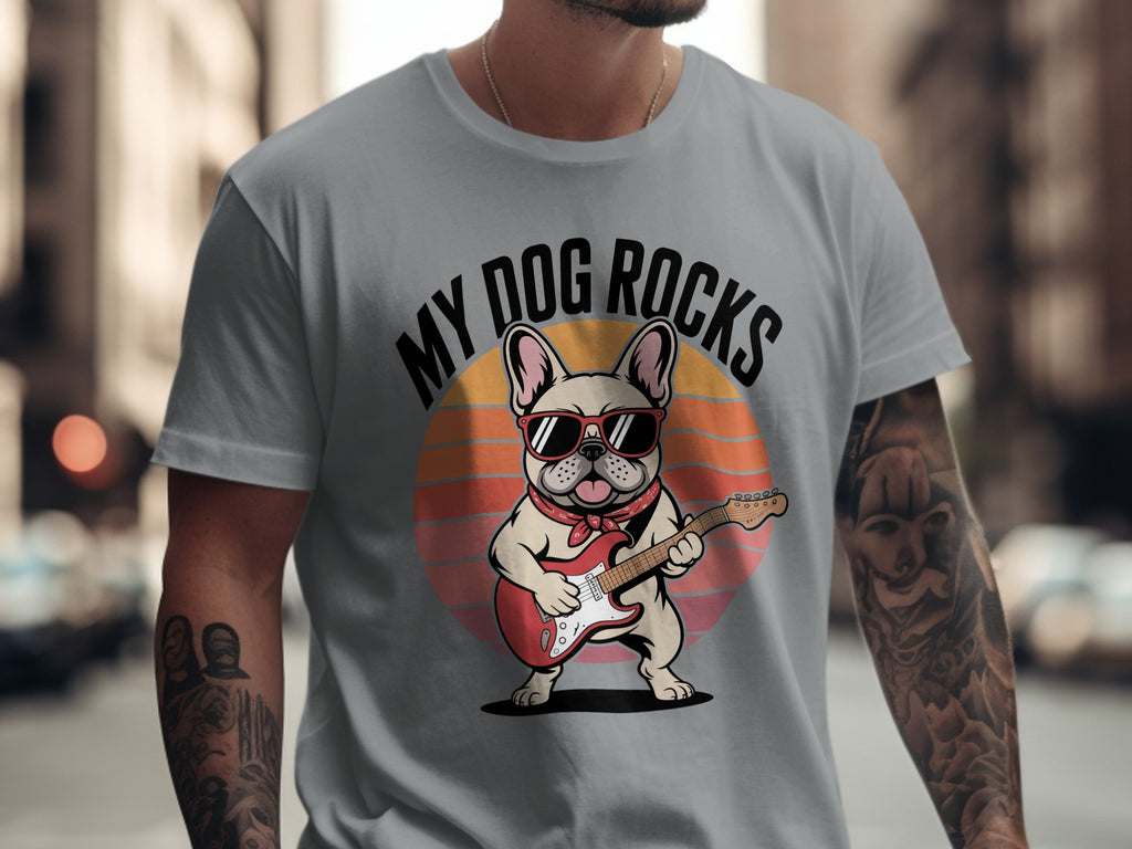 My Dog Rocks, French Bulldog Guitar T-Shirt