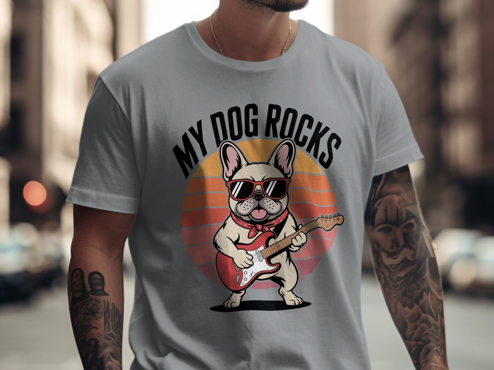 My Dog Rocks, French Bulldog Guitar T-Shirt