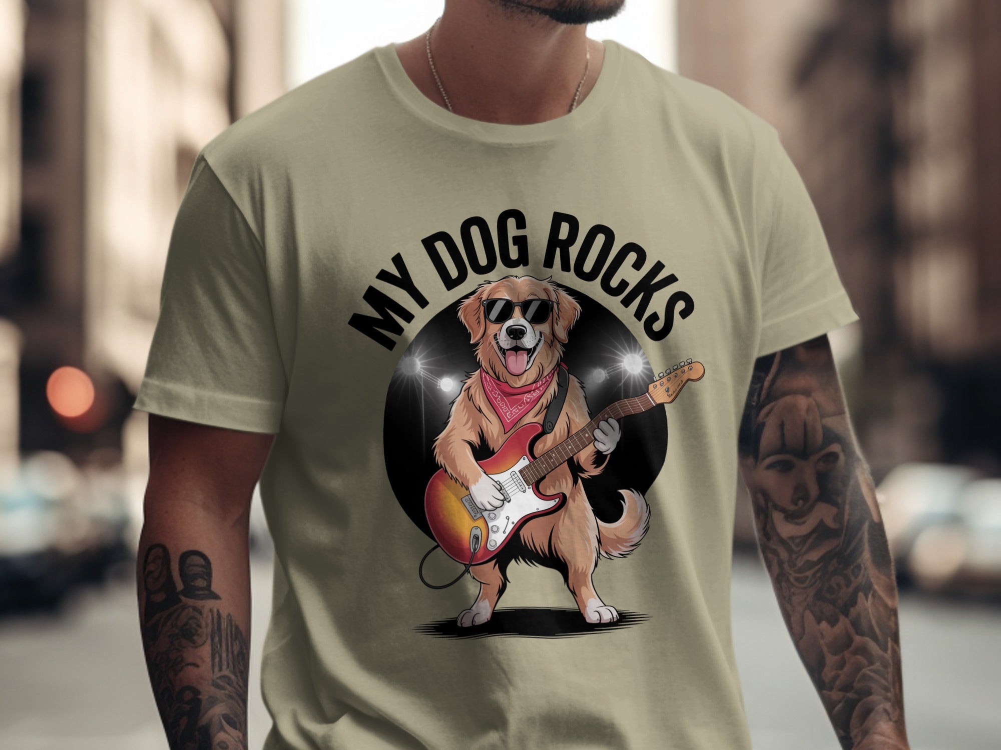 My Dog Rocks T-shirt, Golden Retriever Playing Guitar Tee