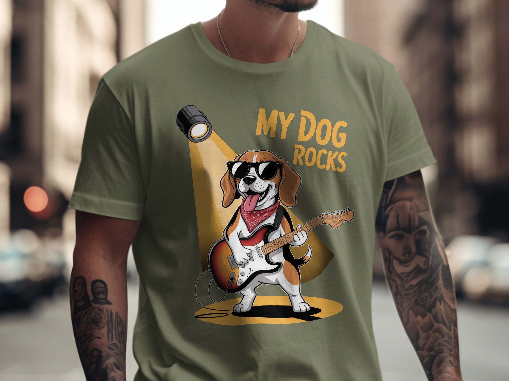 My Dog Rocks T-Shirt, Beagle Guitarist Tee
