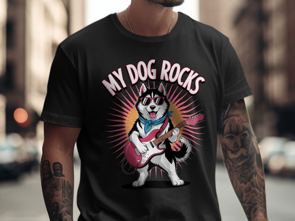 My Dog Rocks T-Shirt | Husky Playing Guitar Tee