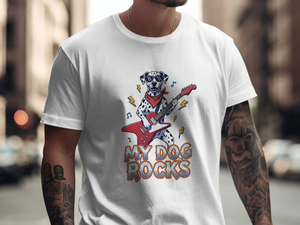 My Dog Rocks T-Shirt, Dalmatian Guitar Tee