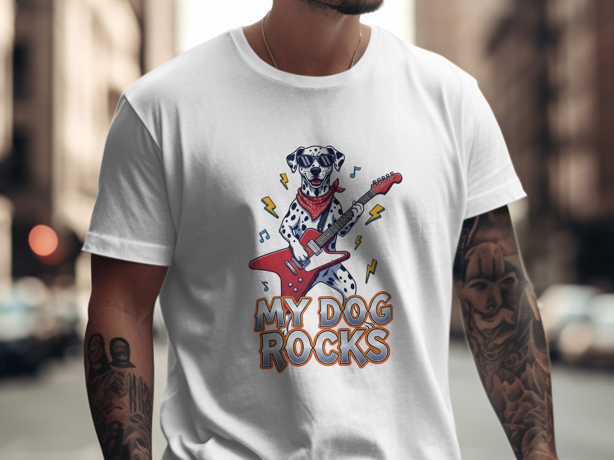 My Dog Rocks T-Shirt, Dalmatian Guitar Tee
