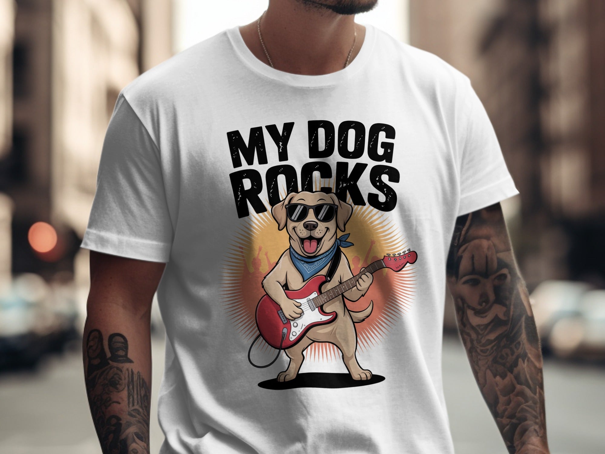 My Dog Rocks T-shirt | Labrador Retriever Playing Guitar Tee