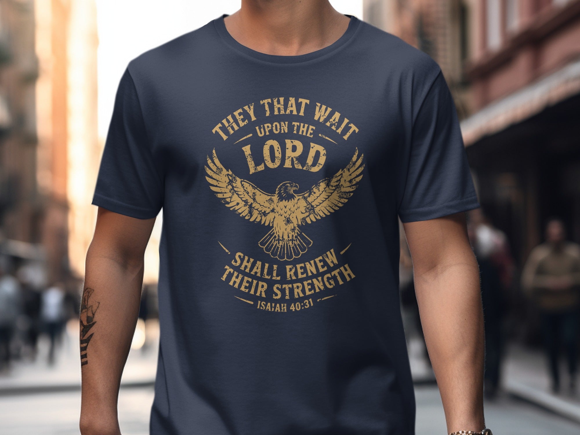 Isaiah 40:31 T-shirt, They That Wait Upon The LORD Shall Renew Their Strength, Brown Ink