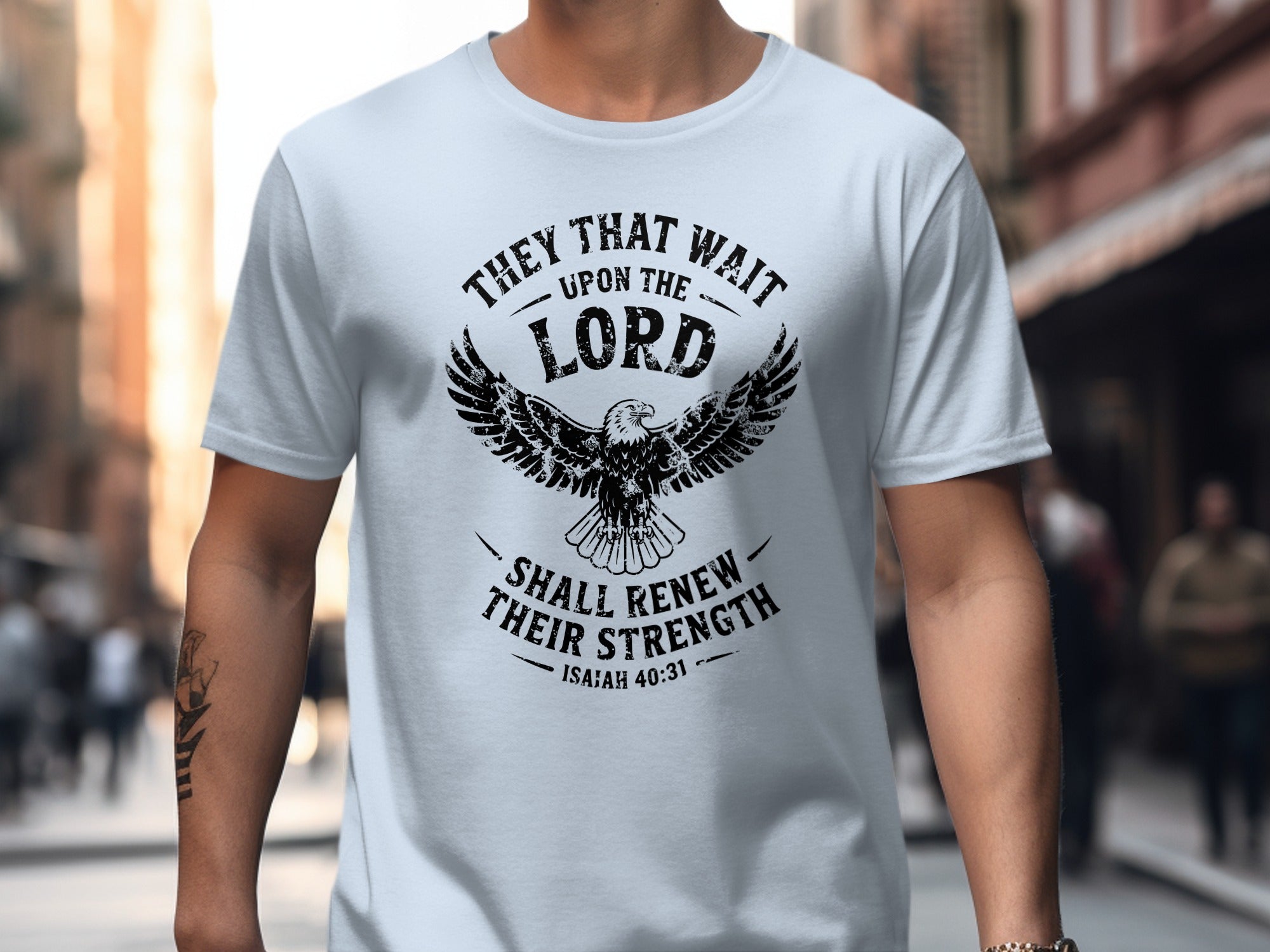 Isaiah 40:31 T-shirt, They That Wait Upon The LORD Shall Renew Their Strength, Black Ink