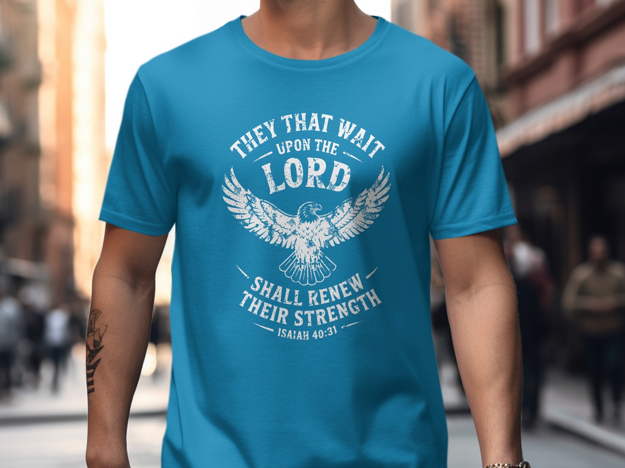 Isaiah 40:31 T-shirt, They That Wait Upon The LORD Shall Renew Their Strength, White Ink