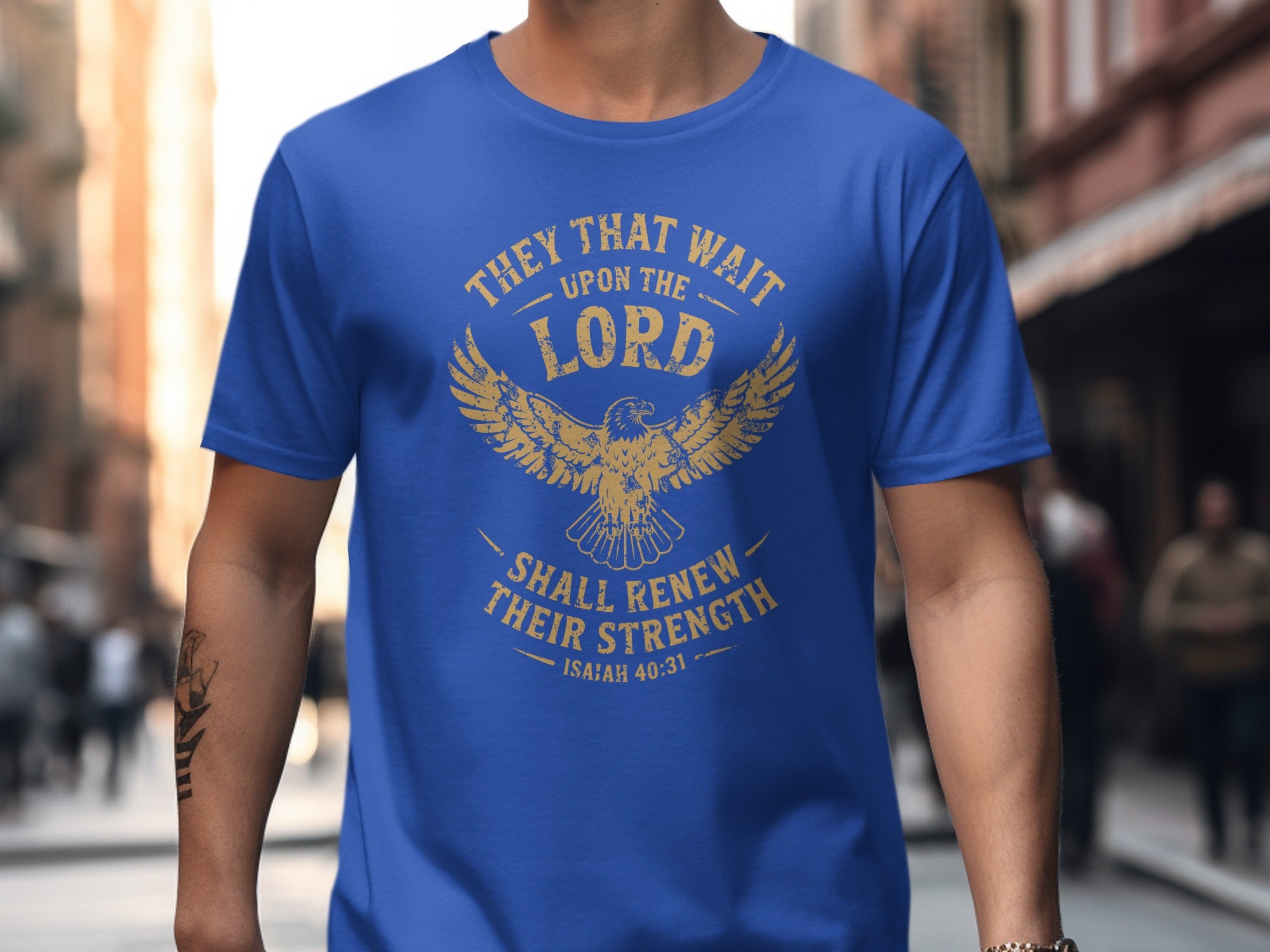 Isaiah 40:31 T-shirt, They That Wait Upon The LORD Shall Renew Their Strength, Brown Ink