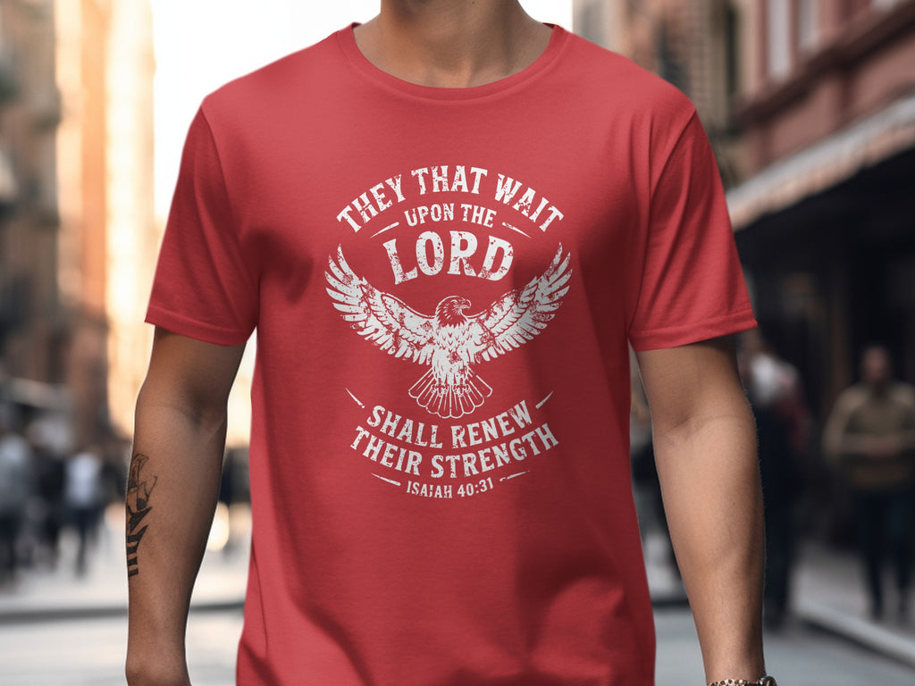 Isaiah 40:31 T-shirt, They That Wait Upon The LORD Shall Renew Their Strength, White Ink