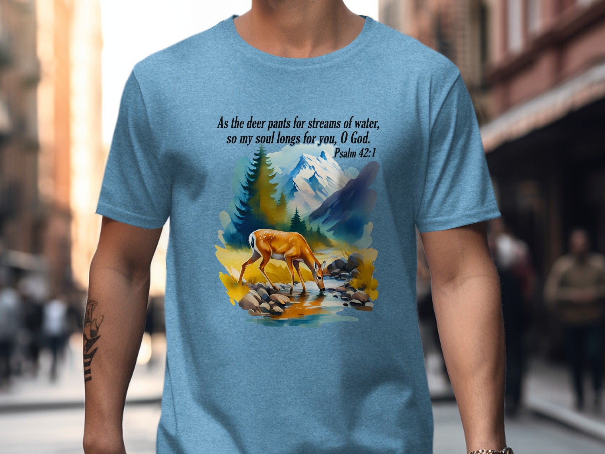 As The Deer Pants For Streams of Water, So My Soul Longs for You O God, Psalm 42:1 Bible Verse T-Shirt