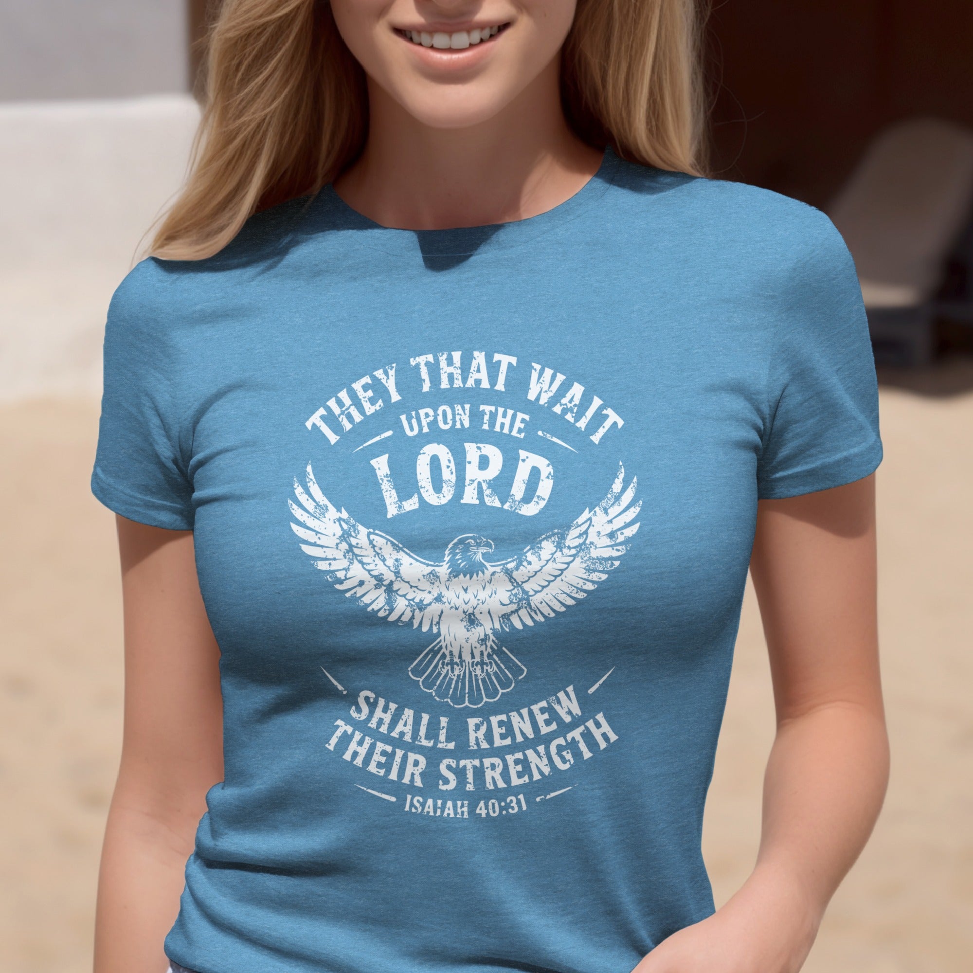 Isaiah 40:31 T-shirt, They That Wait Upon The LORD Shall Renew Their Strength, White Ink