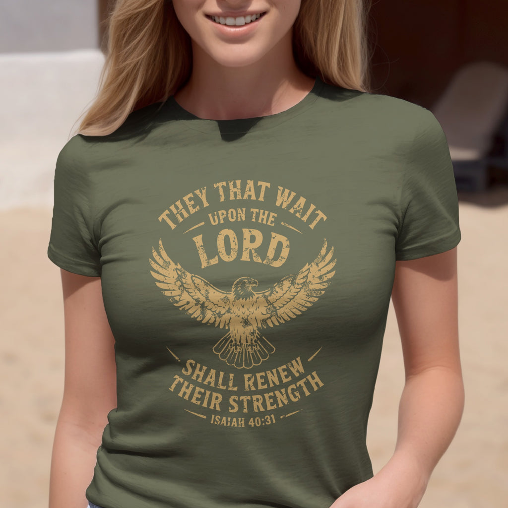 Isaiah 40:31 T-shirt, They That Wait Upon The LORD Shall Renew Their Strength, Brown Ink