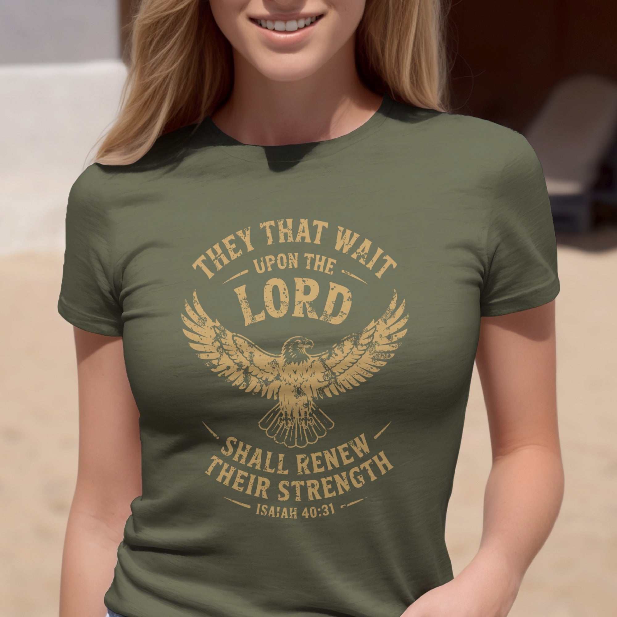 Isaiah 40:31 T-shirt, They That Wait Upon The LORD Shall Renew Their Strength, Brown Ink