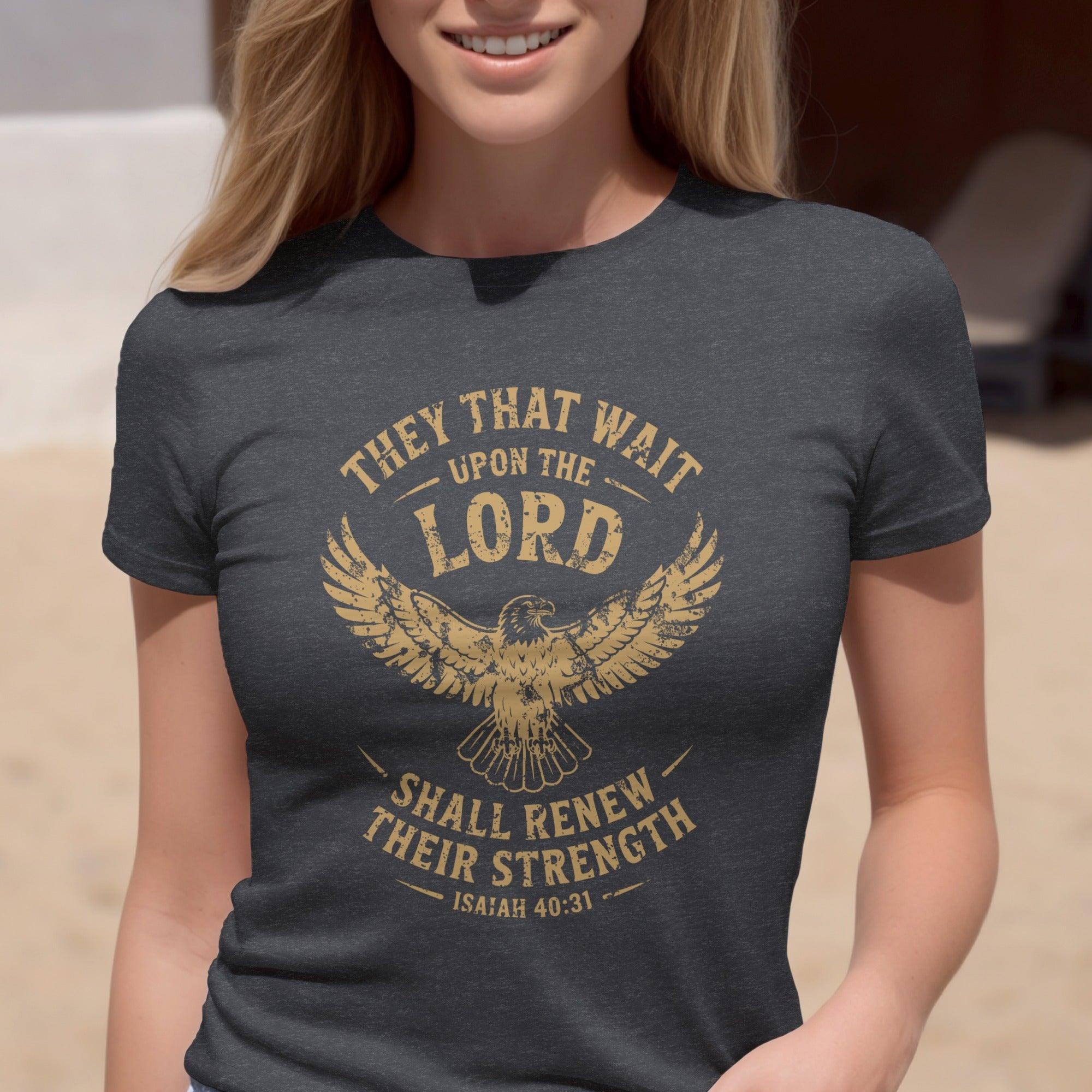 Isaiah 40:31 T-shirt, They That Wait Upon The LORD Shall Renew Their Strength, Brown Ink