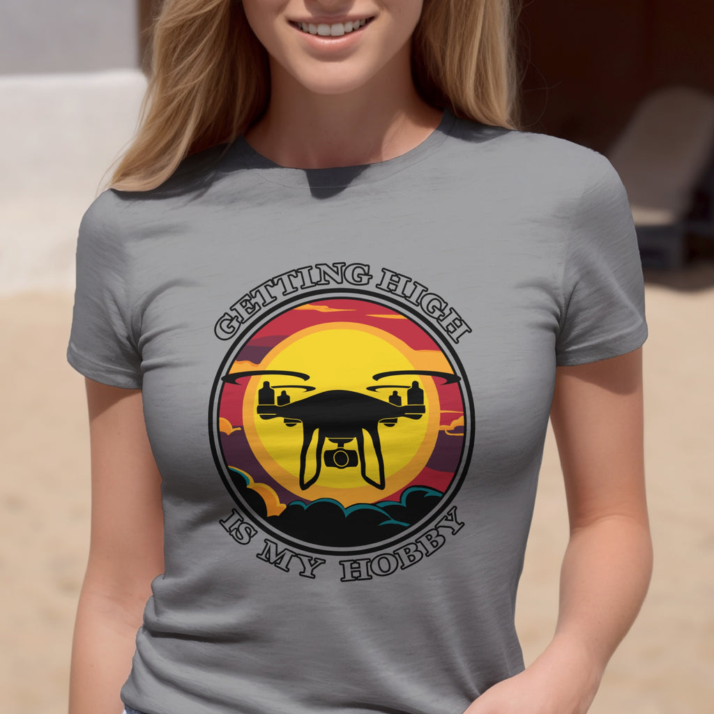 Getting High Is My Hobby Unisex Softstyle T-Shirt, Drone Graphic Tee, Gift for Quadcopter Pilots