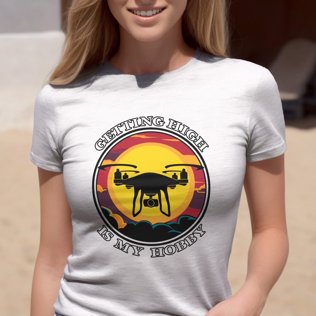 Getting High Is My Hobby Unisex Softstyle T-Shirt, Drone Graphic Tee, Gift for Quadcopter Pilots