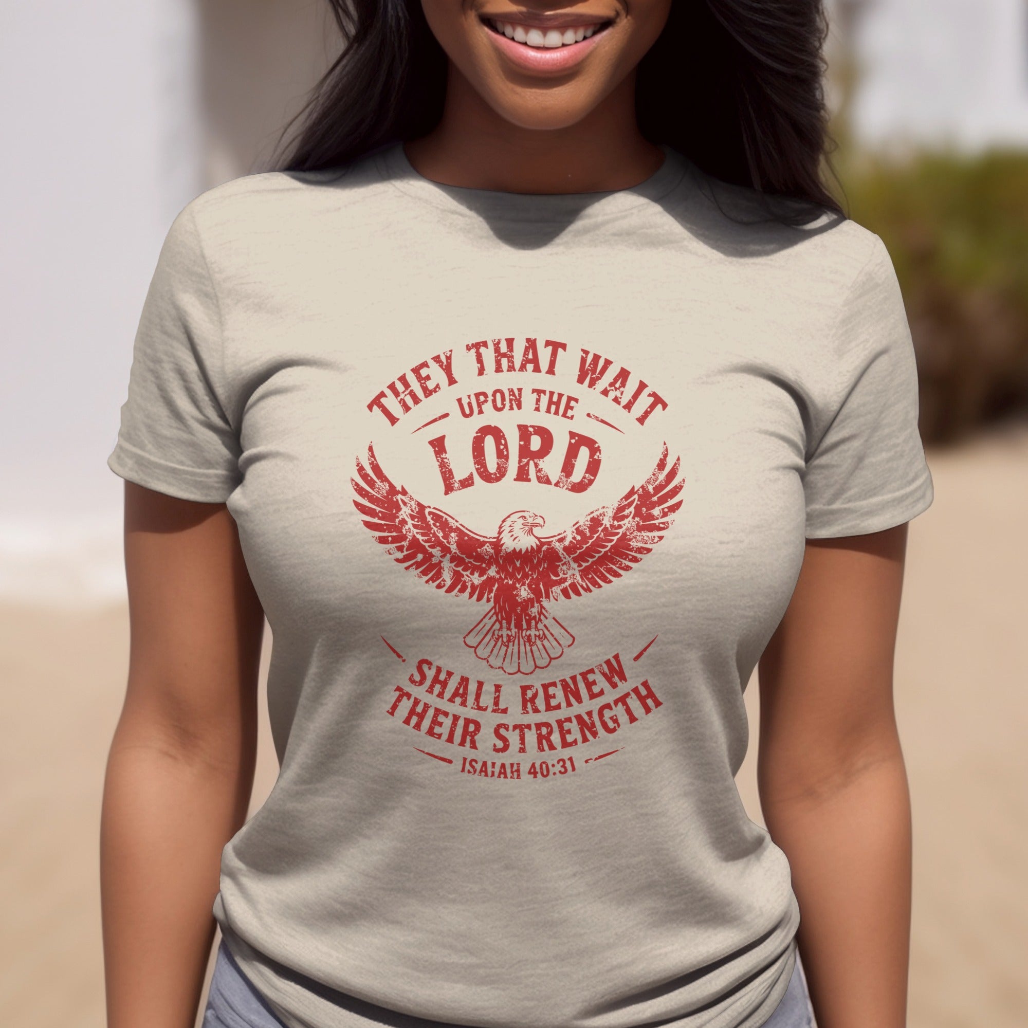 Isaiah 40:31 T-shirt, They That Wait Upon The LORD Shall Renew Their Strength, Red Ink