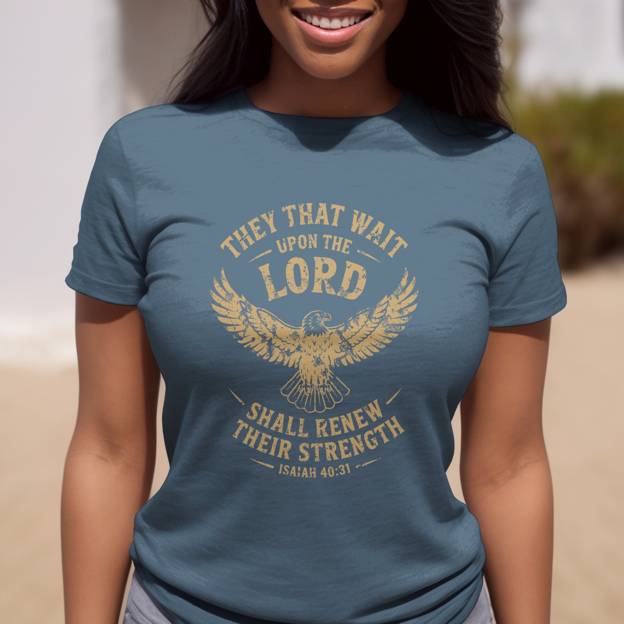Isaiah 40:31 T-shirt, They That Wait Upon The LORD Shall Renew Their Strength, Brown Ink