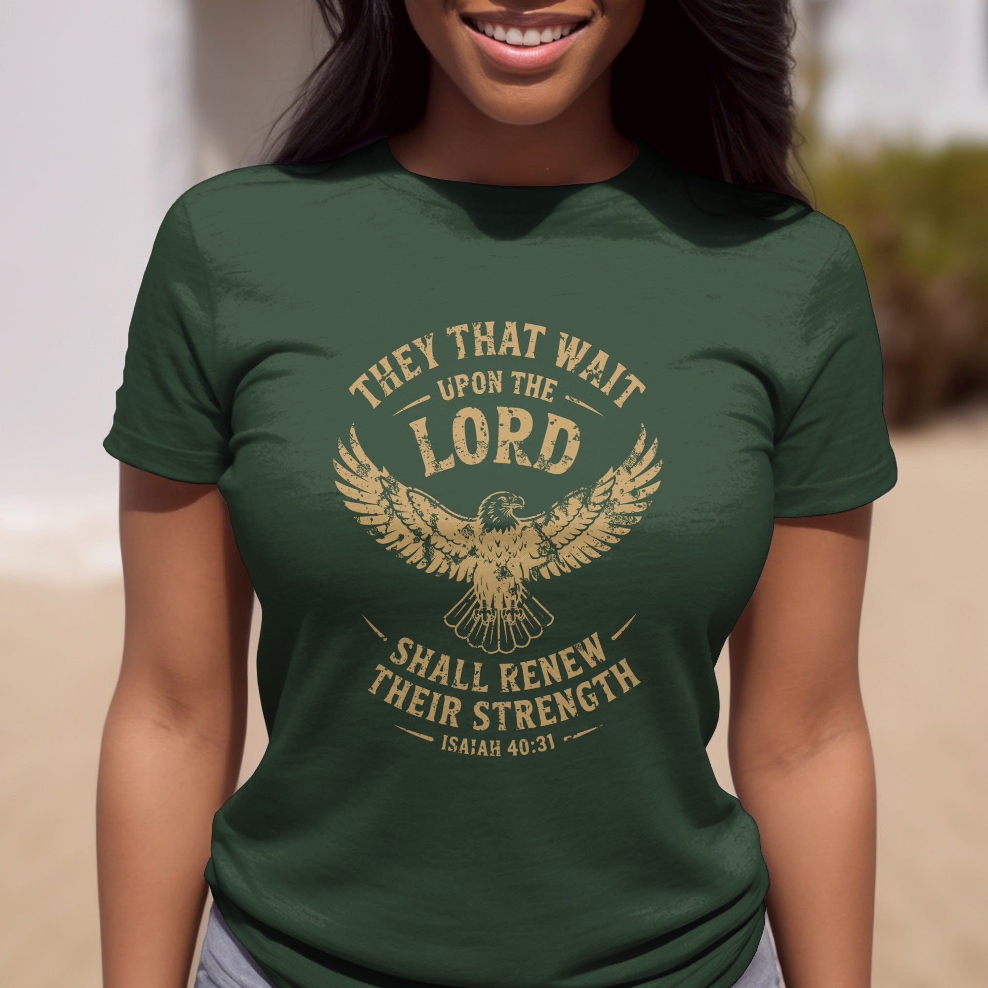 Isaiah 40:31 T-shirt, They That Wait Upon The LORD Shall Renew Their Strength, Brown Ink