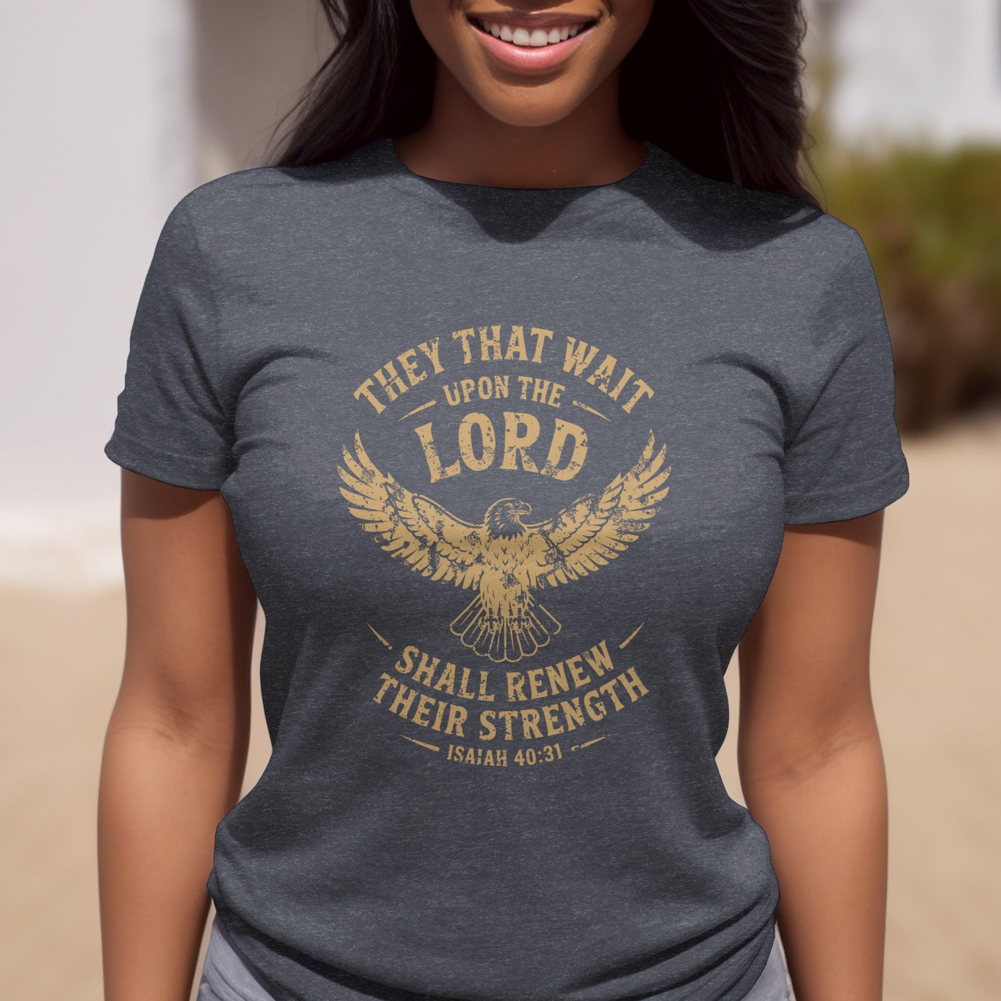 Isaiah 40:31 T-shirt, They That Wait Upon The LORD Shall Renew Their Strength, Brown Ink