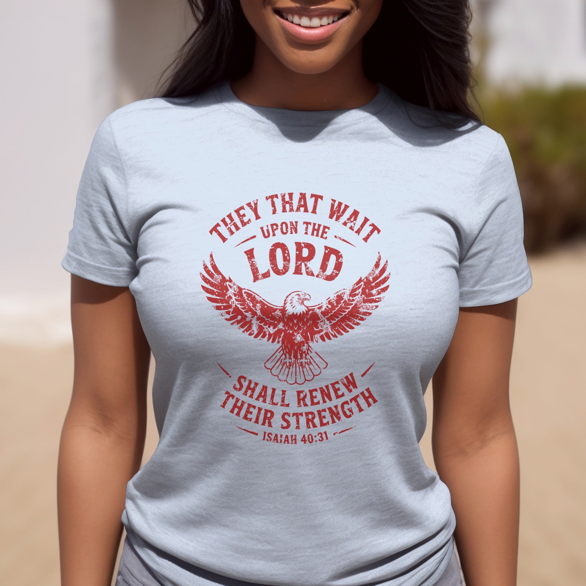 Isaiah 40:31 T-shirt, They That Wait Upon The LORD Shall Renew Their Strength, Red Ink