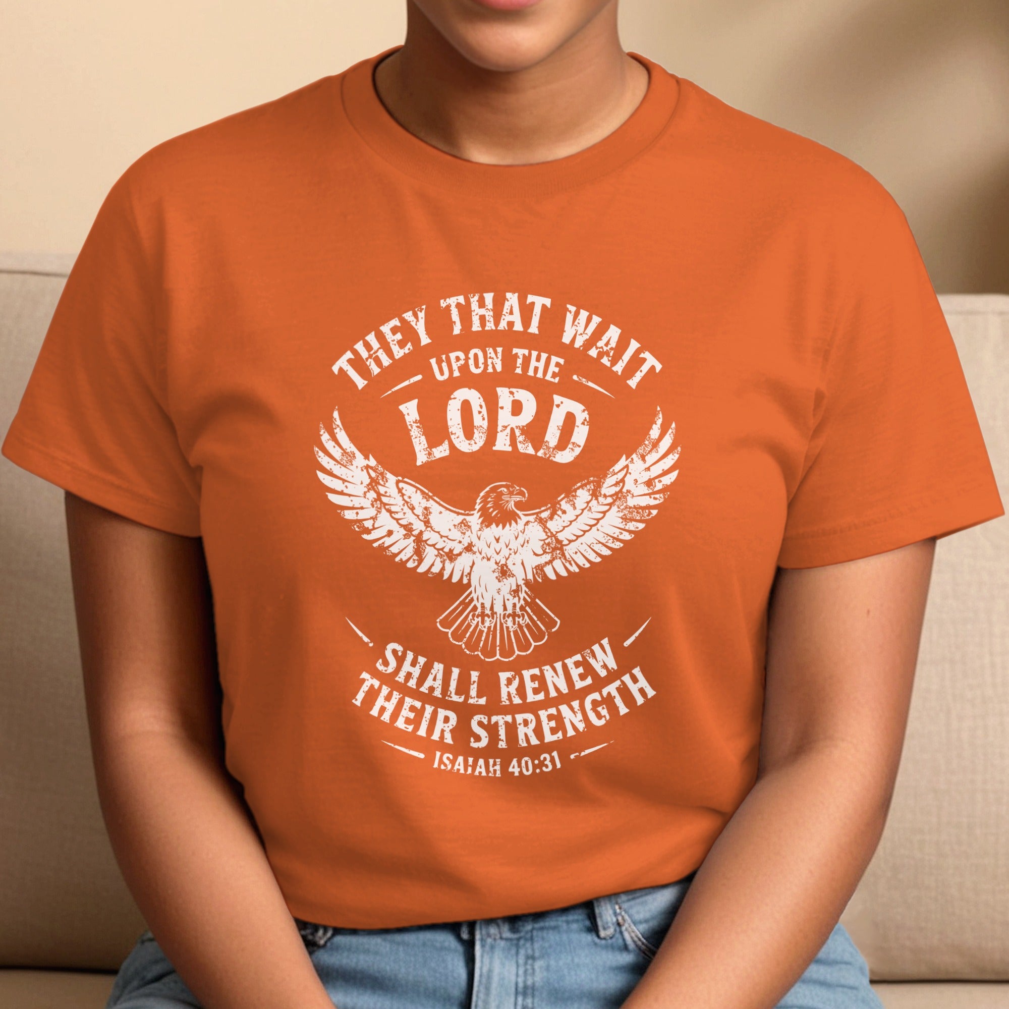 Isaiah 40:31 T-shirt, They That Wait Upon The LORD Shall Renew Their Strength, White Ink