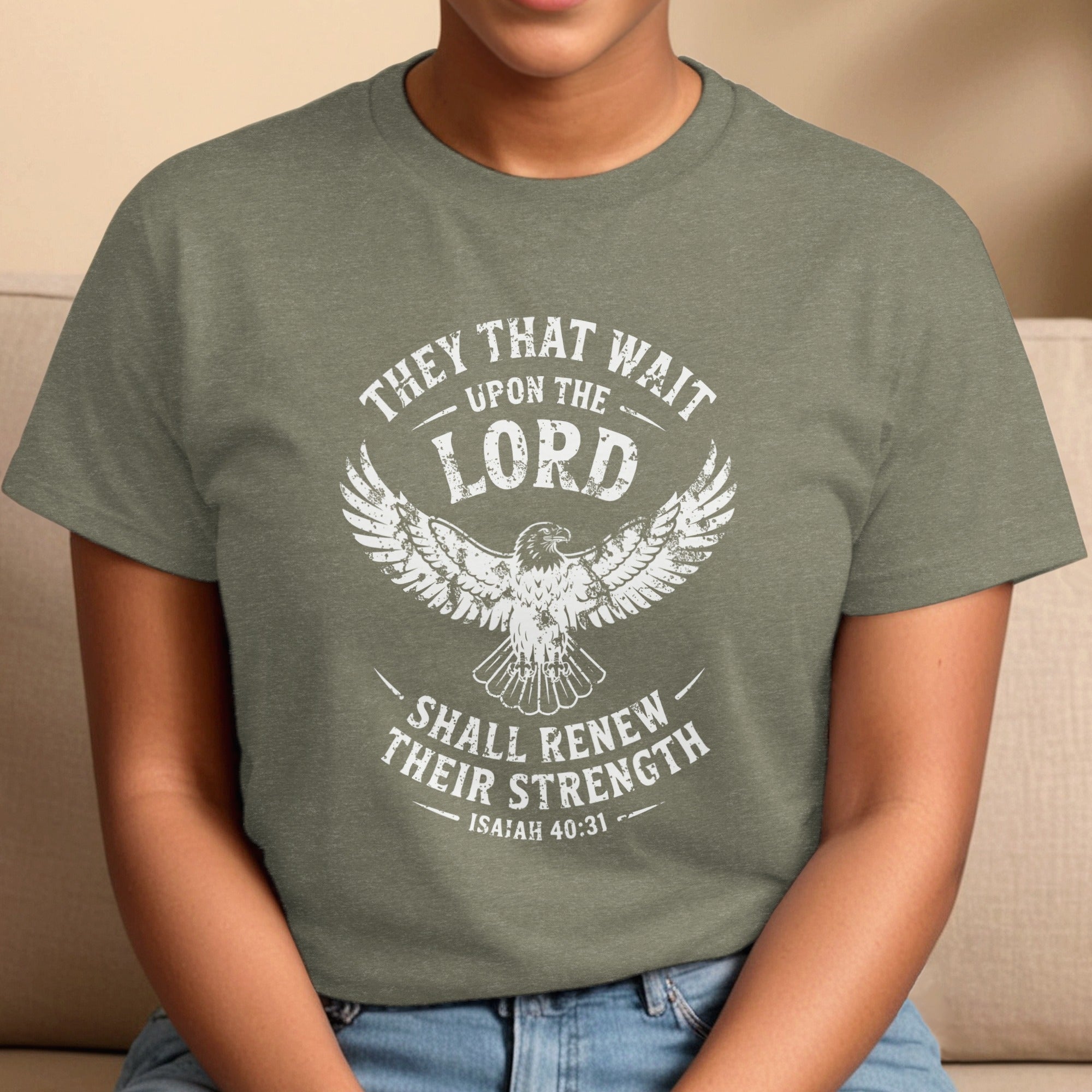Isaiah 40:31 T-shirt, They That Wait Upon The LORD Shall Renew Their Strength, White Ink
